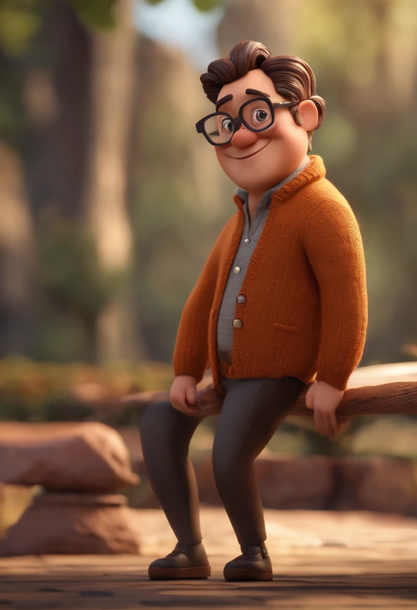 Cartoon character of a man with black glasses and a brown sweater, animation character, Caractere estilizado, animation style rendering, 3D estilizado, Arnold Maya render, 3 d render stylized, toon render keyshot, Personagem 3D, Personagem 3D, 3d rendering stylized, 3 d character render, personagem de desenho animado, Personagem de close up, Pose de personagem, (Estilo Pixar) (master part:1.2) (Bokeh) (melhor qualidade) (pele detalhada) (textura detalhada) (8k) (argila) (Cinematic lighting) (foco nítido