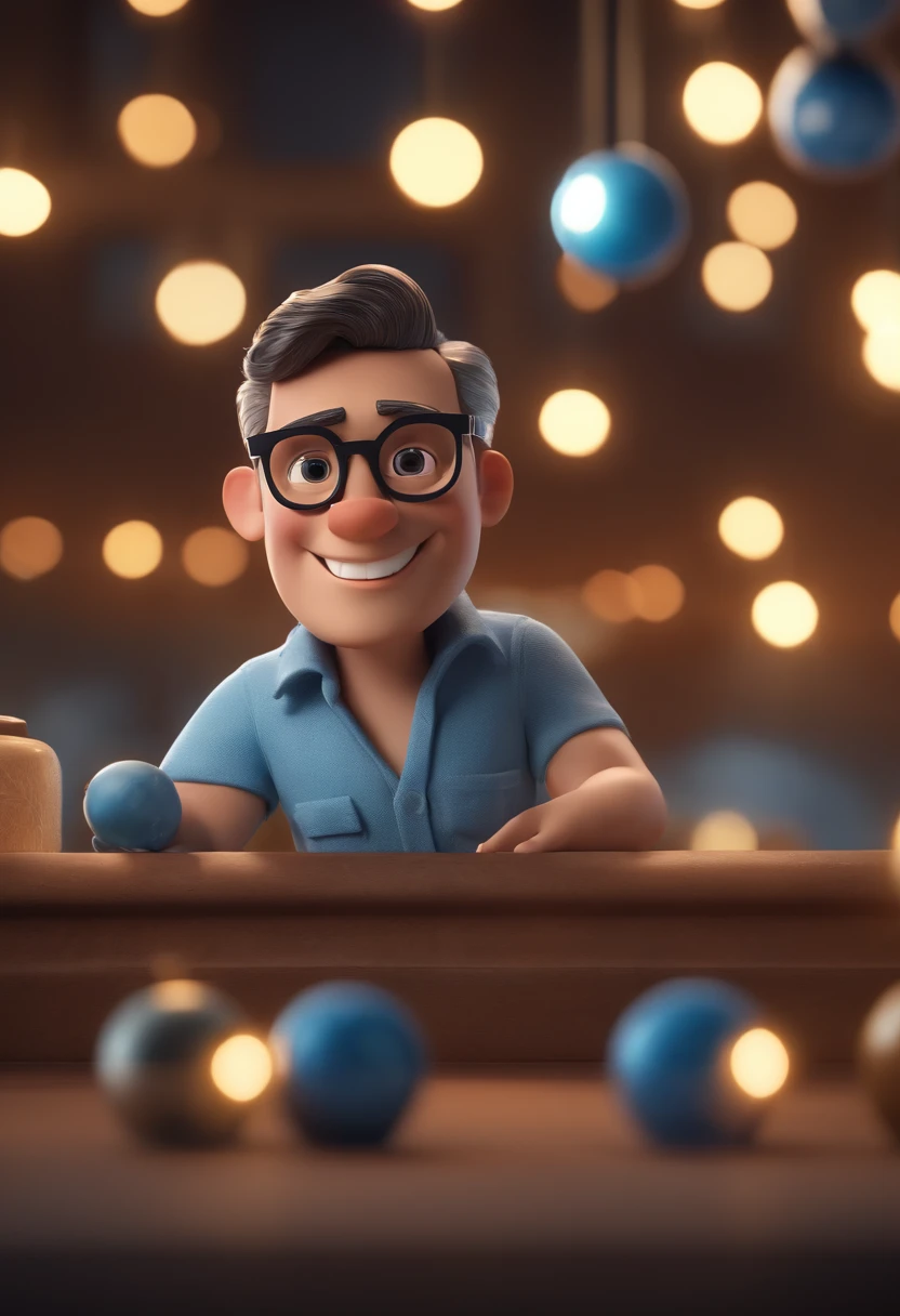 Cartoon character of a man with black glasses and a blue shirt, animation character, Caractere estilizado, animation style rendering, 3D estilizado, Arnold Maya render, 3 d render stylized, toon render keyshot, Personagem 3D, Personagem 3D, 3d rendering stylized, 3 d character render, personagem de desenho animado, Personagem de close up, Pose de personagem,  (Estilo Pixar) (master part:1.2) (Bokeh) (best quality) (pele detalhada) (textura detalhada) (8k) (argila) (Cinematic lighting) (foco nítido