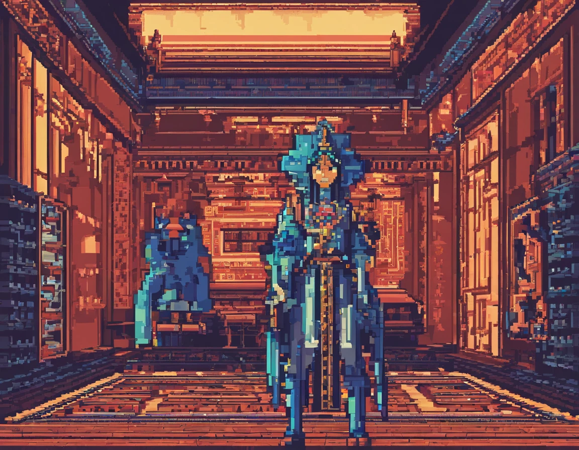 Two costumed women are standing in a room, como lady mechanics, static frame of Prometheus, pintura do corpo azul, Ornamentos Cyberpunk, Imperatriz Asteca, Cinematic details, Guardas, cena da varanda, solarpunk, Directed by: Leon Wyczółkowski, sisters, japanese cgi, Imperatriz Cazaque, close-up do personagem