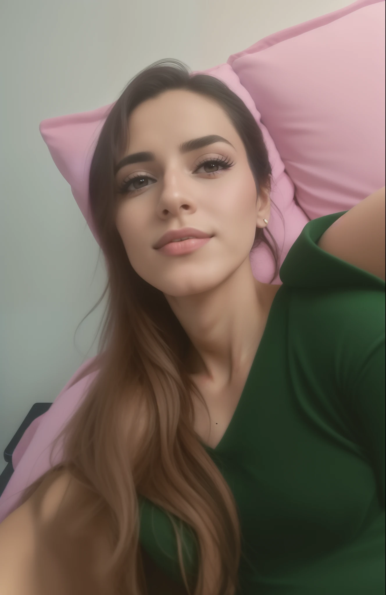 there is a woman laying on a bed with a remote in her hand, Mulher de 30 anos, 3 0 anos de idade mulher, Lorena Avarez, selfie de uma jovem mulher, Mulher de 30 anos de Cuba, imagem de perfil, Ayahausca, taken in the early 2020s, fernanda suarez