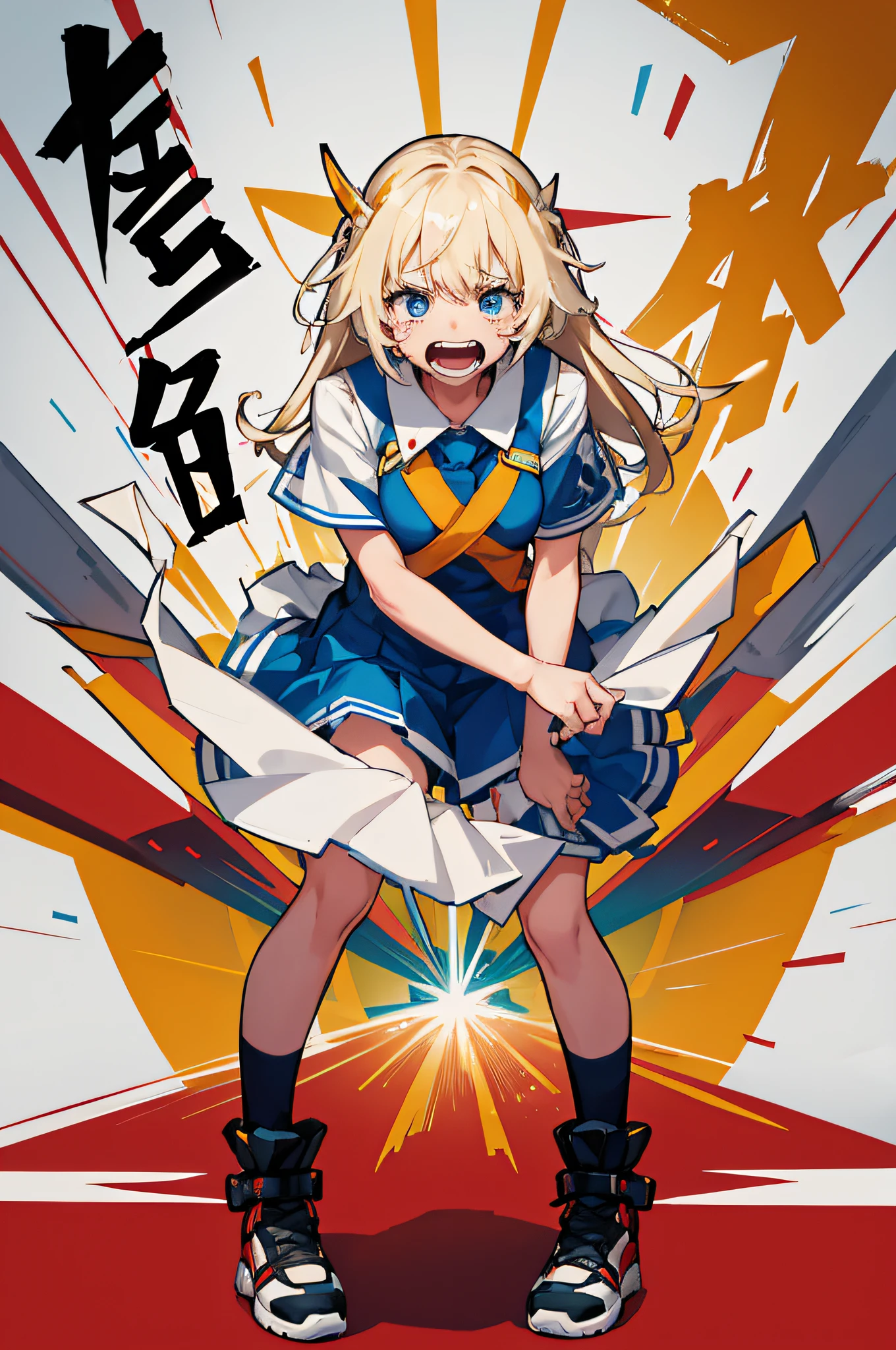 Grab a megaphone and shout、megaphone、Girl screaming with all her might、shout out、Scream、Teary-eyed、Crying and laughter、laught、Shout、full body Esbian、Standing、Forward leaning position、ciber、a cool、emotional、The artwork、moving、hard disk、8K、Background Simple、masutepiece、Best Quality、High resolution、extra limb、missing limb、extra digit、missing digit、mutated hands and fingers、Solo、Full body、Night、Open mouth
