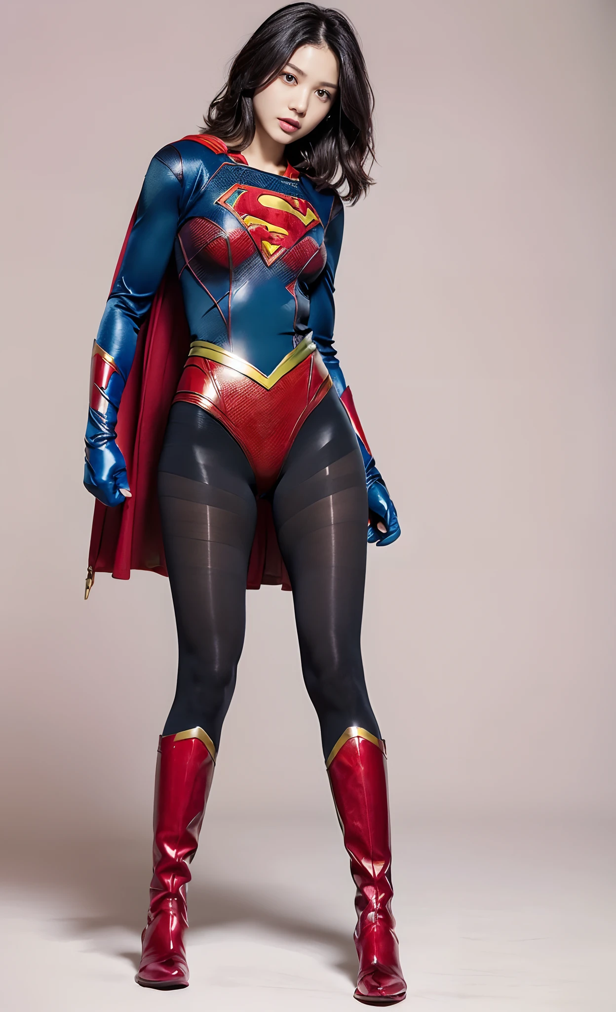 No background、(((Beautiful legs in black tights.)))、(((Legally express the beauty of your smile)))、((((Make the most of your original images)))、(((Supergirl Costume)))、(((ボディにフィットしたSupergirl Costume)))、(((Beautiful Hair)))、(((Smiles and winks)))、(((Please wear black tights....、Wear red boots)))、((Best image quality、8k))、((highest quality、8k、masterpiece:1.3))、(((Preserve background )))、Sharp focus:1.2、Beautiful woman with perfect figure:1.4、Slim Abs:1.2、Wet body:1.5、Highly detailed face and skin texture、8k