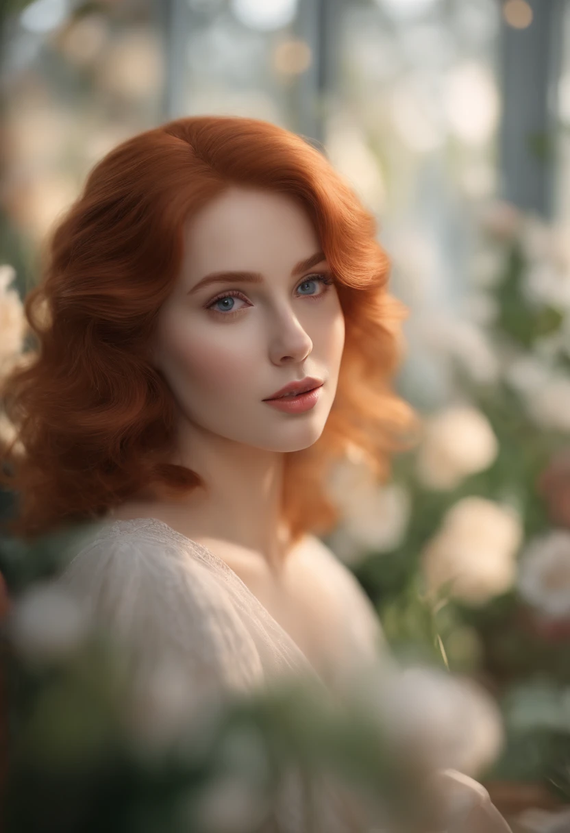 A girl with pale red hair, beautiful eyes, and beautifully detailed lips, engaged in daily activities. The scene is captured with ultra-detailed focus, resulting in a masterpiece with high resolution (4k or 8k). The lighting setup in the studio creates a soft and enchanting atmosphere, perfectly highlighting the intricate details of the girl's face. The image is rendered with photorealistic precision, making the viewer feel as if they are looking at a photograph. The portrait is composed with a shallow depth of field, creating a beautiful bokeh effect in the background. Soft, gentle colors are used to enhance the overall mood of the scene.