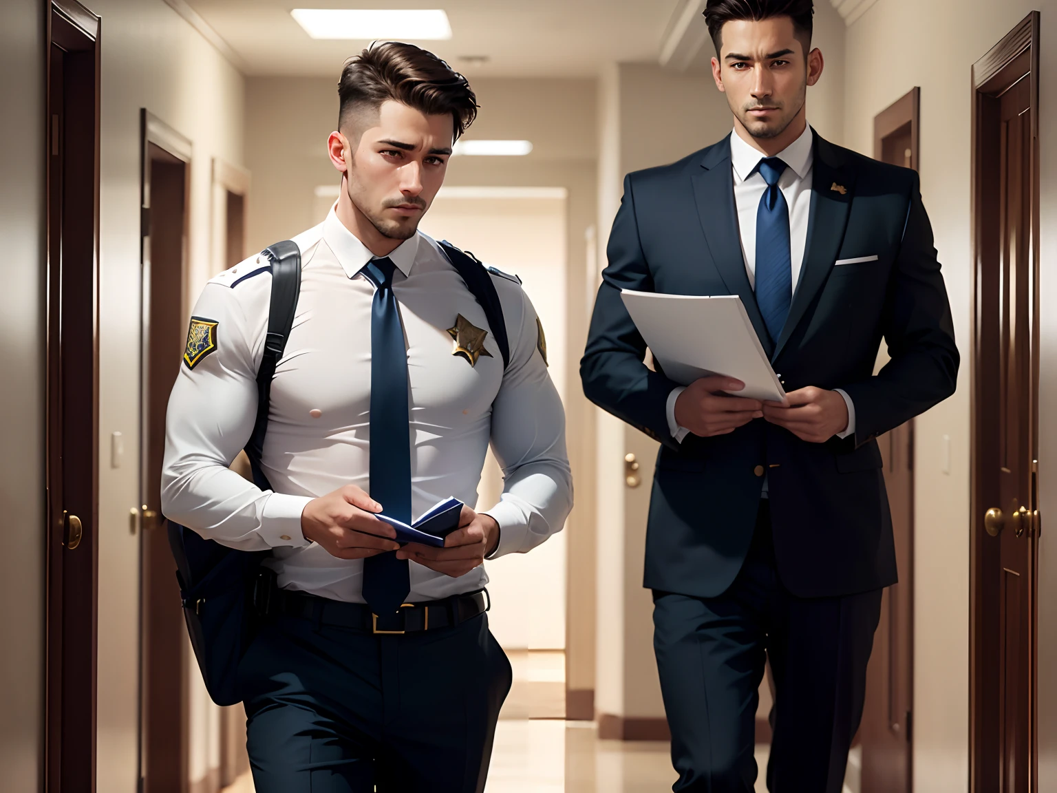 A deputy in a formal suit holds a document in his hands and reads it out in the hall