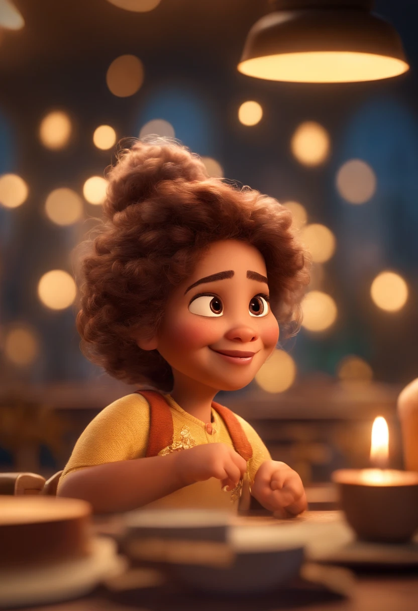 Personagem de desenho animado de uma senhora gordinha. com cabelo grisalho e bem curto, segurando um bolo confeitado, um personagem animado e sorridente, Pose de personagem, (Estilo Pixar) (master part:1.2) (Bokeh) (melhor qualidade) (pele detalhada) (textura detalhada) (8k) (argila) (Cinematic lighting)