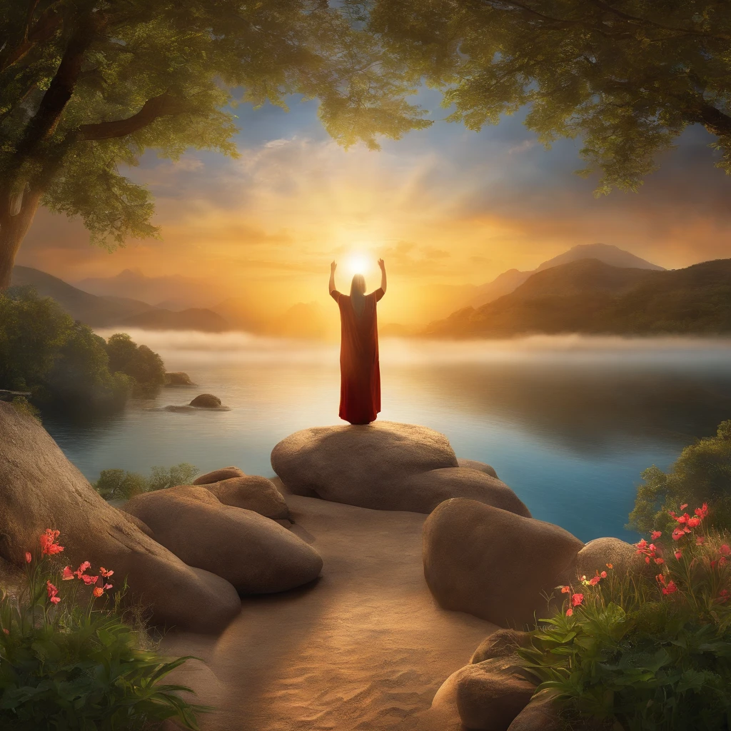 (best quality,4k,8k,highres,masterpiece:1.2),ultra-detailed,(realistic,photorealistic,photo-realistic:1.37),worship and pride,importance of praise and humility,contrasting theme,vivid colors,soft lighting,religious symbolism,ethereal atmosphere,divine aesthetics,subtle textures,sacred aura,heavenly beauty,powerful emotions,humble demeanor,awe-inspiring scene,holy reverence,serene expressions,delicate details,intricate design,glowing halo,uplifting composition,grandiose visuals,sincere devotion,transcendent ambiance,deep spirituality,elegant simplicity,quiet contemplation,meaningful gestures,symbolic elements,solemn devotion,sublime depiction,hallowed imagery,harmonious balance,gentle tranquility
