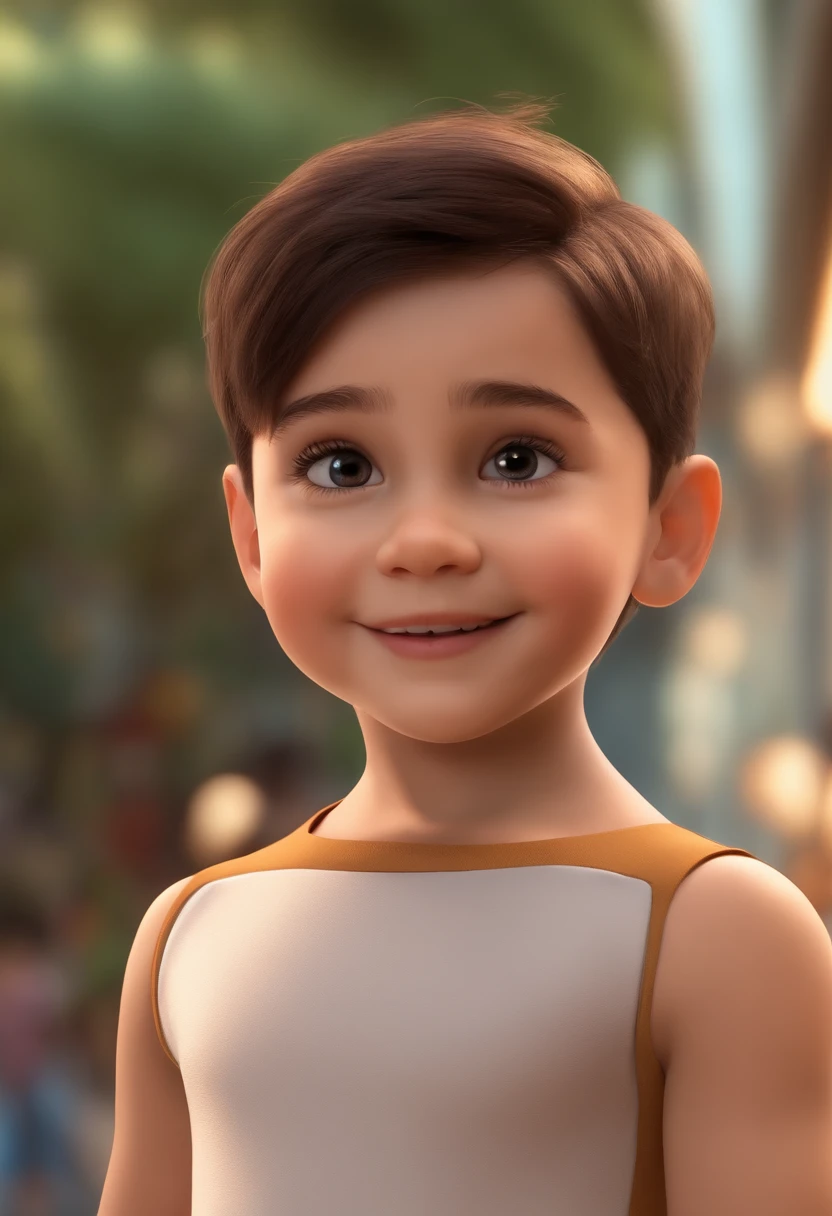 a happy cute kid standing short hair, vestindo uma fantasia espacial, , fundo branco, barnet, Tom, Estilo Pixar, ....3d, desenhos animados, rosto detalhado, asymmetrical 16k