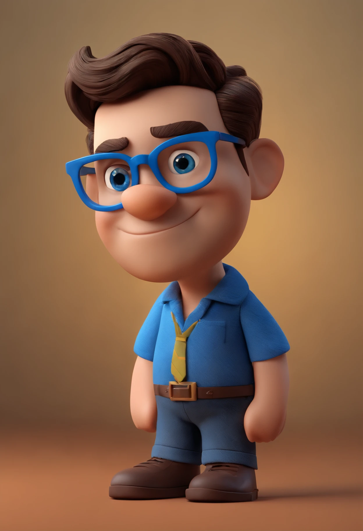 Cartoon character of a man wearing black glasses and a blue shirt, um personagem animado, Caractere estilizado, animation style rendering, 3D estilizado, Arnold Maya render, 3 d render stylized, toon render keyshot, Personagem 3D, Personagem 3D, 3d rendering stylized, 3 d character render, personagem de desenho animado, Personagem de close up, Pose de personagem, (Estilo Pixar) (master part:1.2) (Bokeh) (best quality) (pele detalhada) (textura detalhada) (8k) (argila) (Cinematic lighting) (foco nítido，Senta e vaza a parte superior do corpo