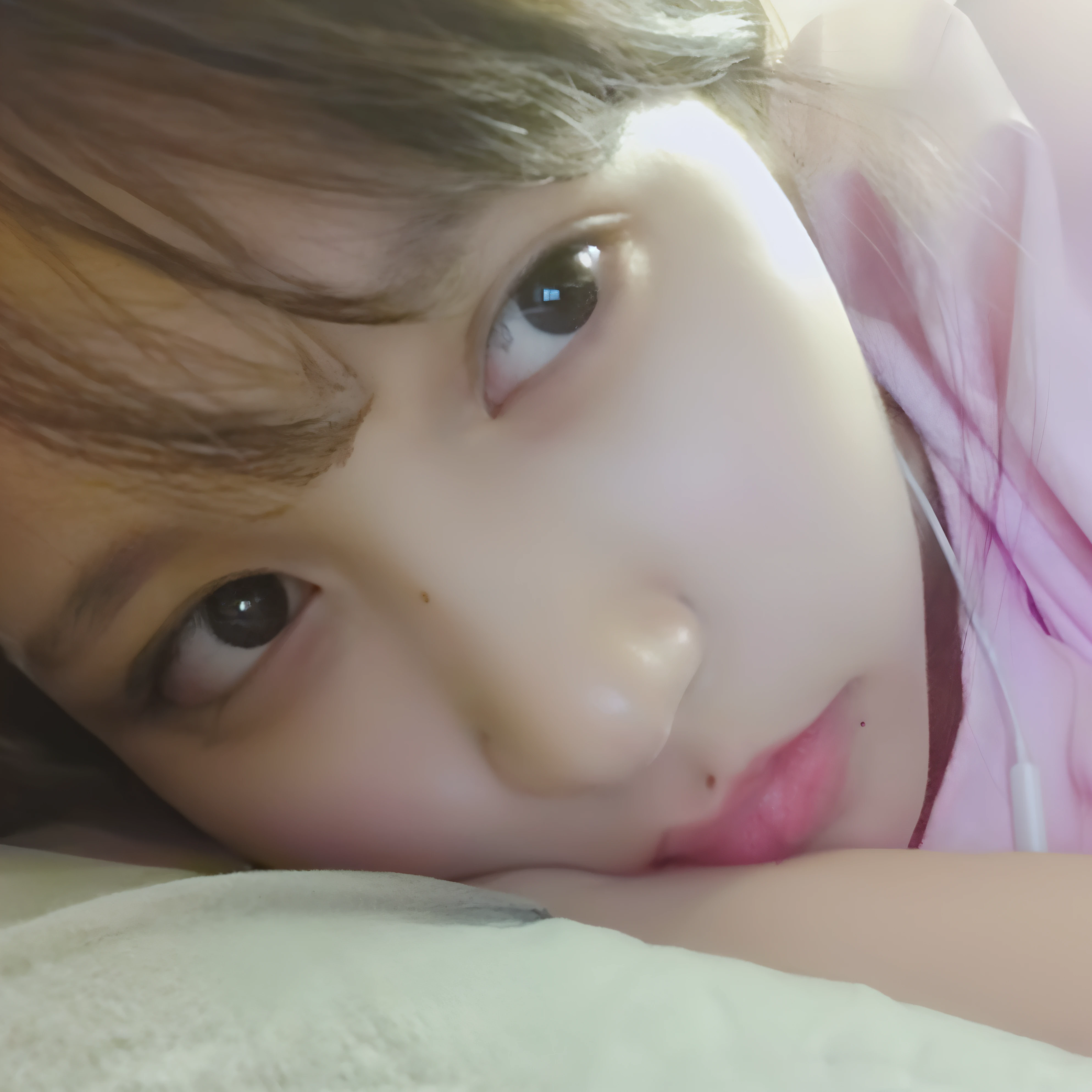 There's a young woman lying on a bed with her head on the pillow, Olhos do quarto, Chiho, olhos sonolentos, Olhos sonhadores, com olhos bonitos, lazy eyes, Jinyoung Canela, ela tem os olhos cansados, Narumi Kakinouchi, Yoshitomo Nara, com bonito - fino - rosto, olhos brilhantes