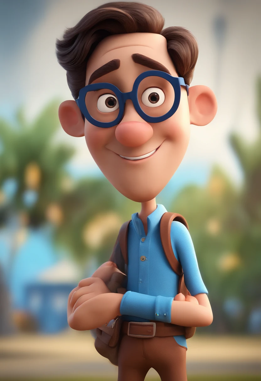 Cartoon character of a man with black glasses and a blue shirt, animation character, Caractere estilizado, animation style rendering, 3D estilizado, Arnold Maya render, 3 d render stylized, toon render keyshot, Personagem 3D, Personagem 3D, 3d rendering stylized, 3 d character render, personagem de desenho animado, Personagem de close up, Pose de personagem,  (Estilo Pixar) (master part:1.2) (Bokeh) (best quality) (pele detalhada) (textura detalhada) (8k) (argila) (Cinematic lighting) (foco nítido