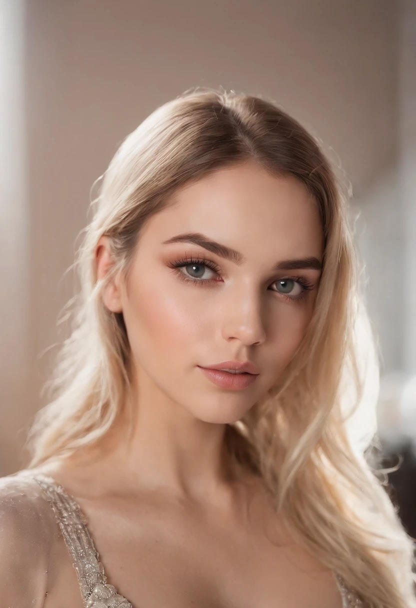Mujer rubia en club nocturno con camiseta sin mangas y falda a juego, Chica sexy con ojos azules, Retrato Sophie Mudd, desenfoque backgroun, La mejor calidad, 1girll, Retrato de Corinna Kopf, cabello rubio y ojos grandes, selfie de una mujer joven, Maquillaje Orn, Maquillaje natural, looks directly at camera, cara con artgram, Maquillaje Decentus, Gran foto de cuerpo entero, Living in the room, Grande de pecho, rubio, latina
