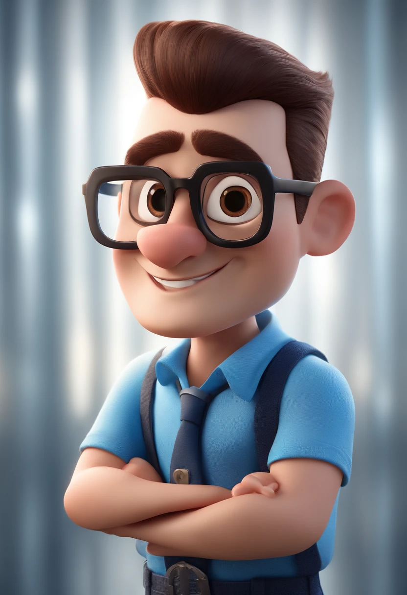 Cartoon character of a man with black glasses and a blue shirt, animation character, Caractere estilizado, animation style rendering, 3D estilizado, Arnold Maya render, 3 d render stylized, toon render keyshot, Personagem 3D, Personagem 3D, 3d rendering stylized, 3 d character render, personagem de desenho animado, Personagem de close up, Pose de personagem, (Estilo Pixar) (master part:1.2) (Bokeh) (best quality) (pele detalhada) (textura detalhada) (8k) (argila) (Cinematic lighting) (foco nítido