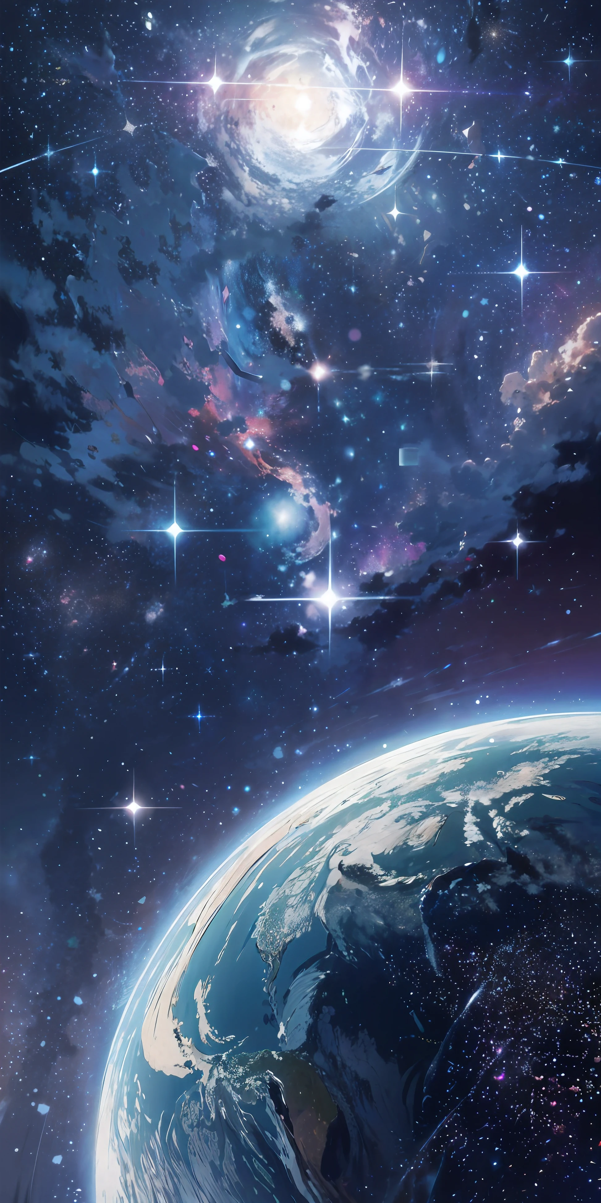 ridiculous resolution, high resolution, (masterpiece:1.4), super detailed, stars, seen from above, space, floating, --v 6