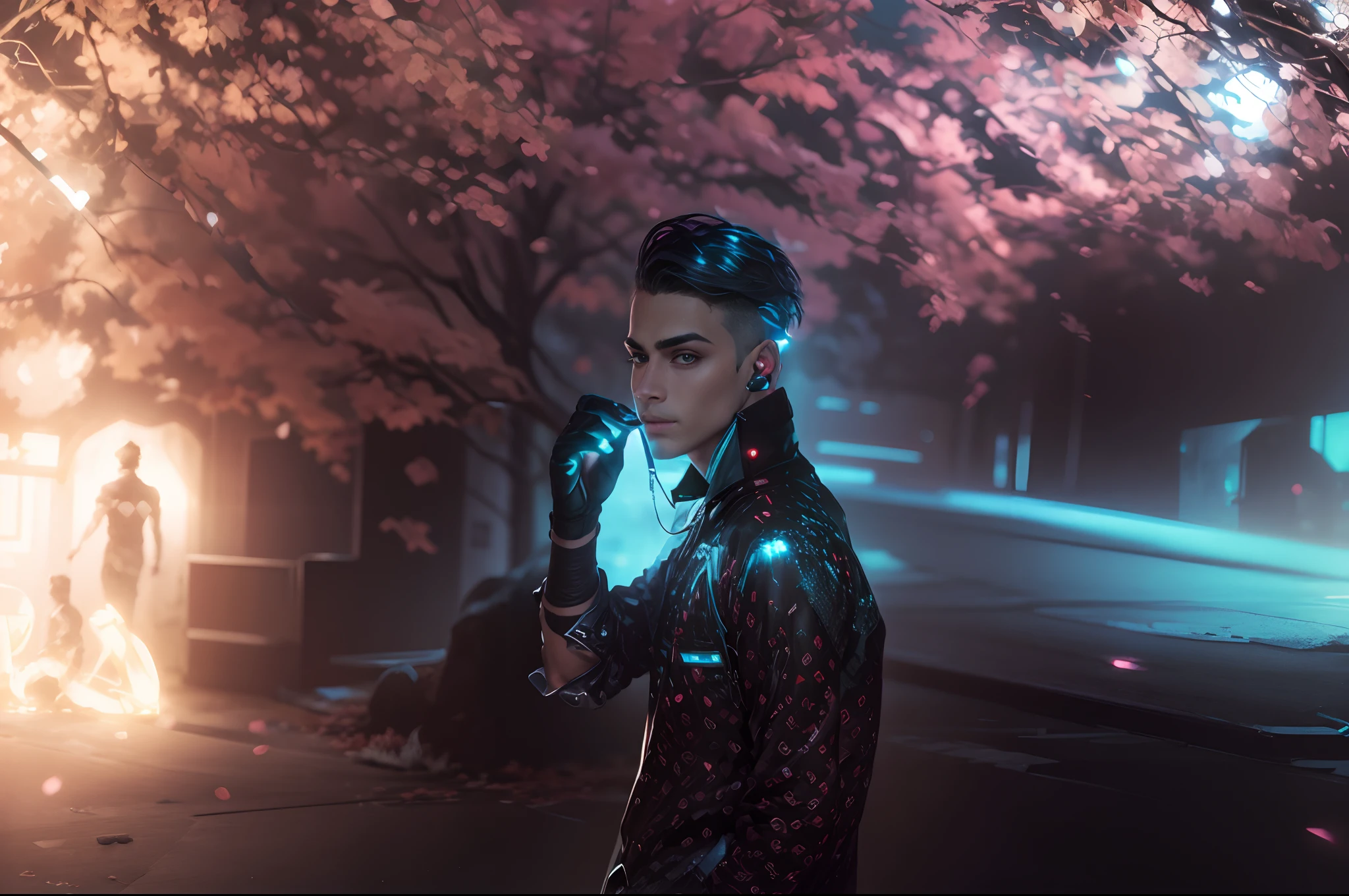 Change background cyberpunk handsome boy 8k ultra realistic
