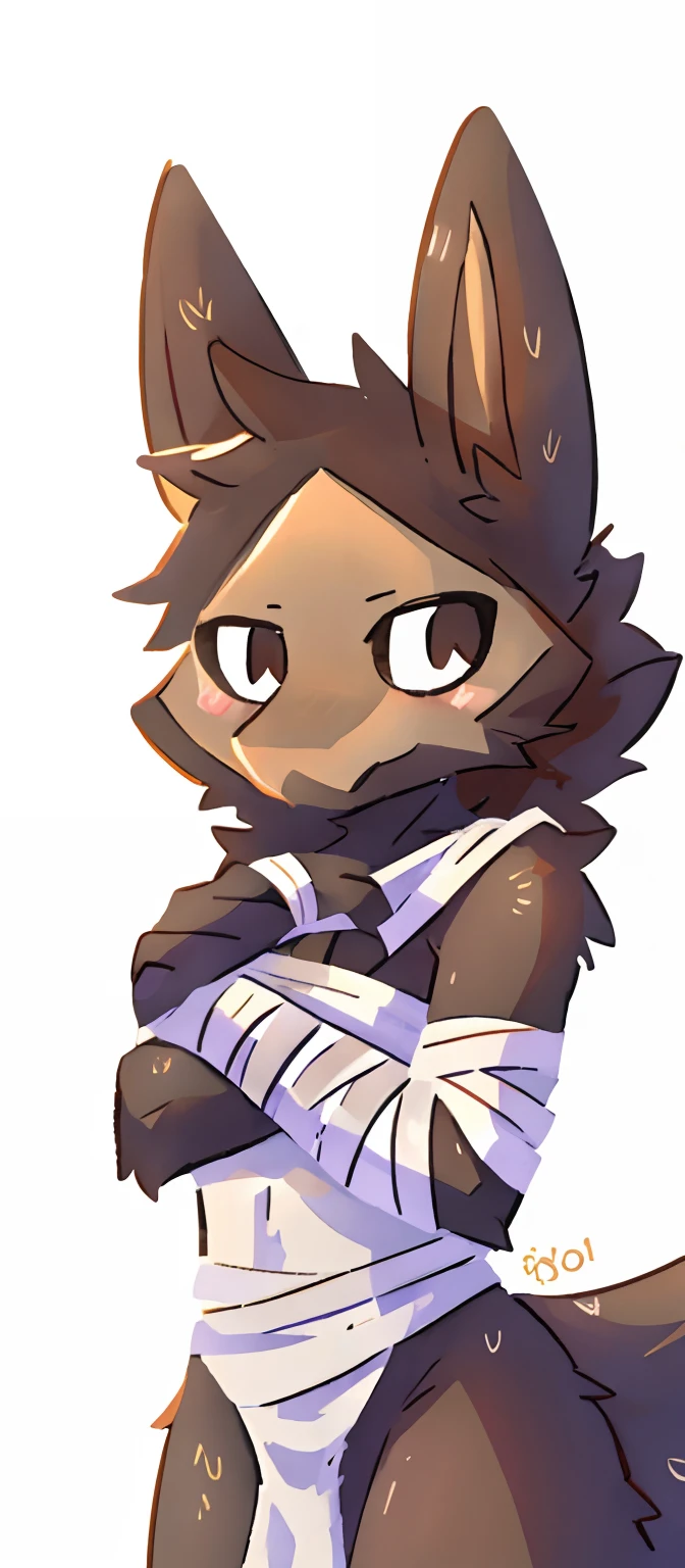 An Anubis mummy with white bandages all over its body,mummy,The whole body is wrapped tightly in bandages