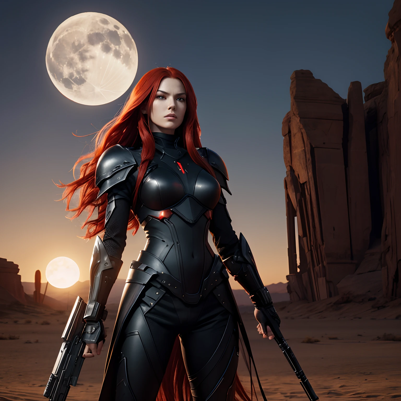 an attractive woman [gunslinger:bounty hunter:0.4] standing in a scifi wilderness (oneshot style:1) <lora:djzOneShot_LB2:0.8>