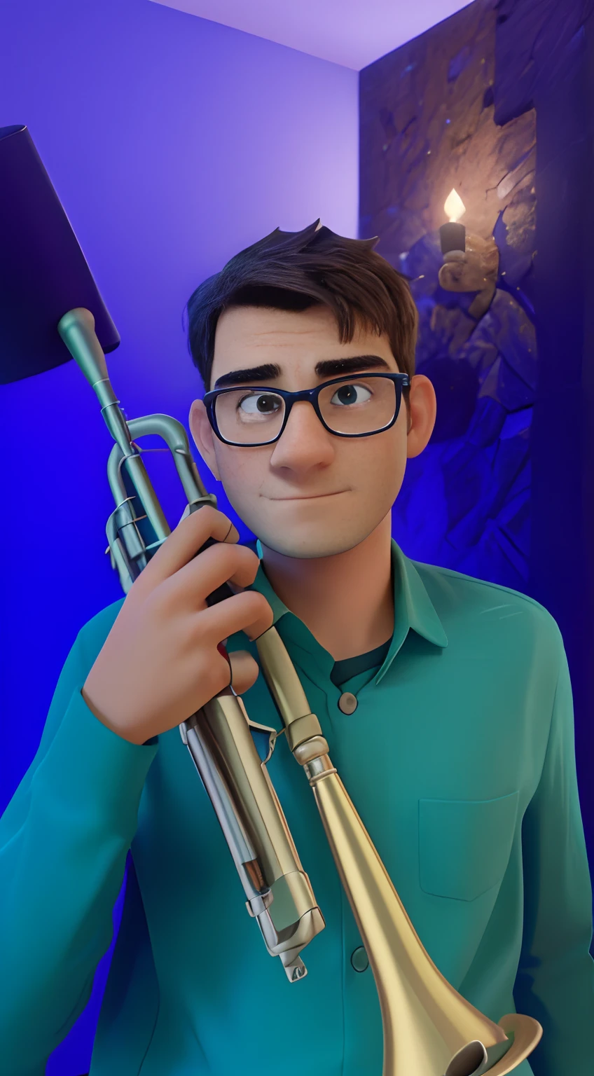 Fix the face in the image and make it look like an 18-year-old boy with square glasses and a light beard