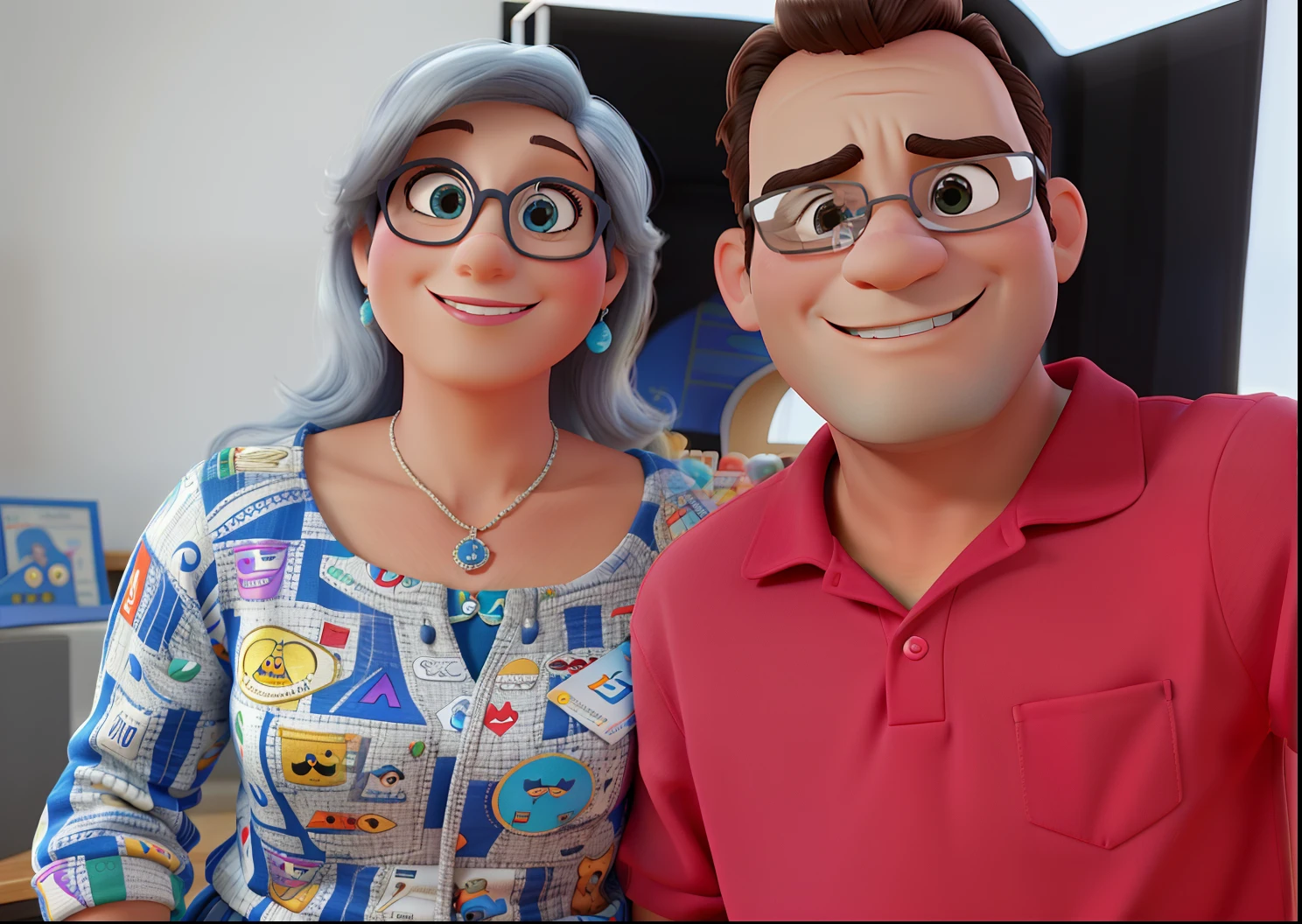 Stilo Pixar Disney 3D, maior qualidade melhor qualidade,Mulher de 60 anos e um homem de 40 anos
