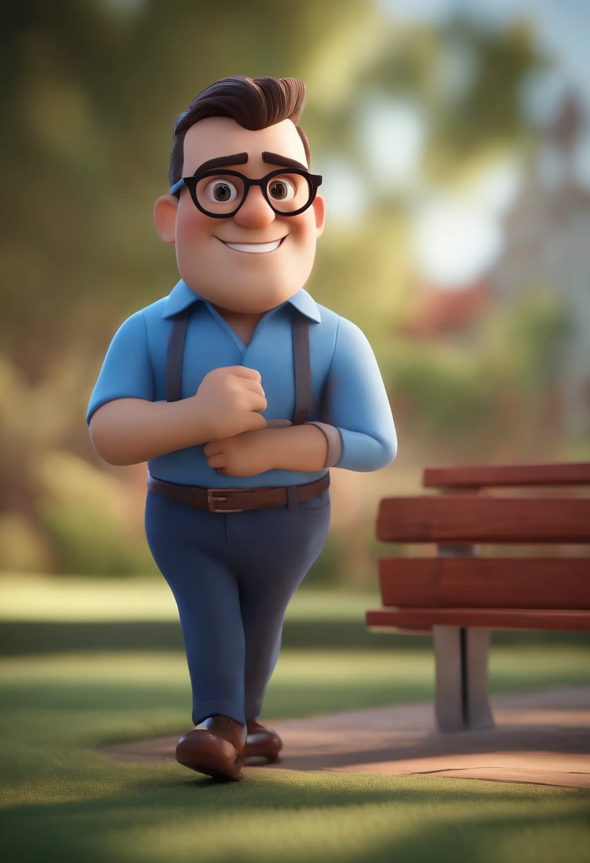 Cartoon character of a man with black glasses and a blue shirt, animation character, Caractere estilizado, animation style rendering, 3D estilizado, Arnold Maya render, 3 d render stylized, toon render keyshot, Personagem 3D, Personagem 3D, 3d rendering stylized, 3 d character render, personagem de desenho animado, Personagem de close up, Pose de personagem, (Estilo Pixar) (master part:1.2) (Bokeh) (best quality) (pele detalhada) (textura detalhada) (8k) (argila) (Cinematic lighting) (foco nítido