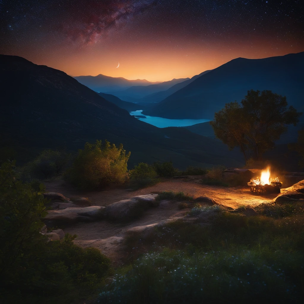 outdoor environment at night, with the starry sky