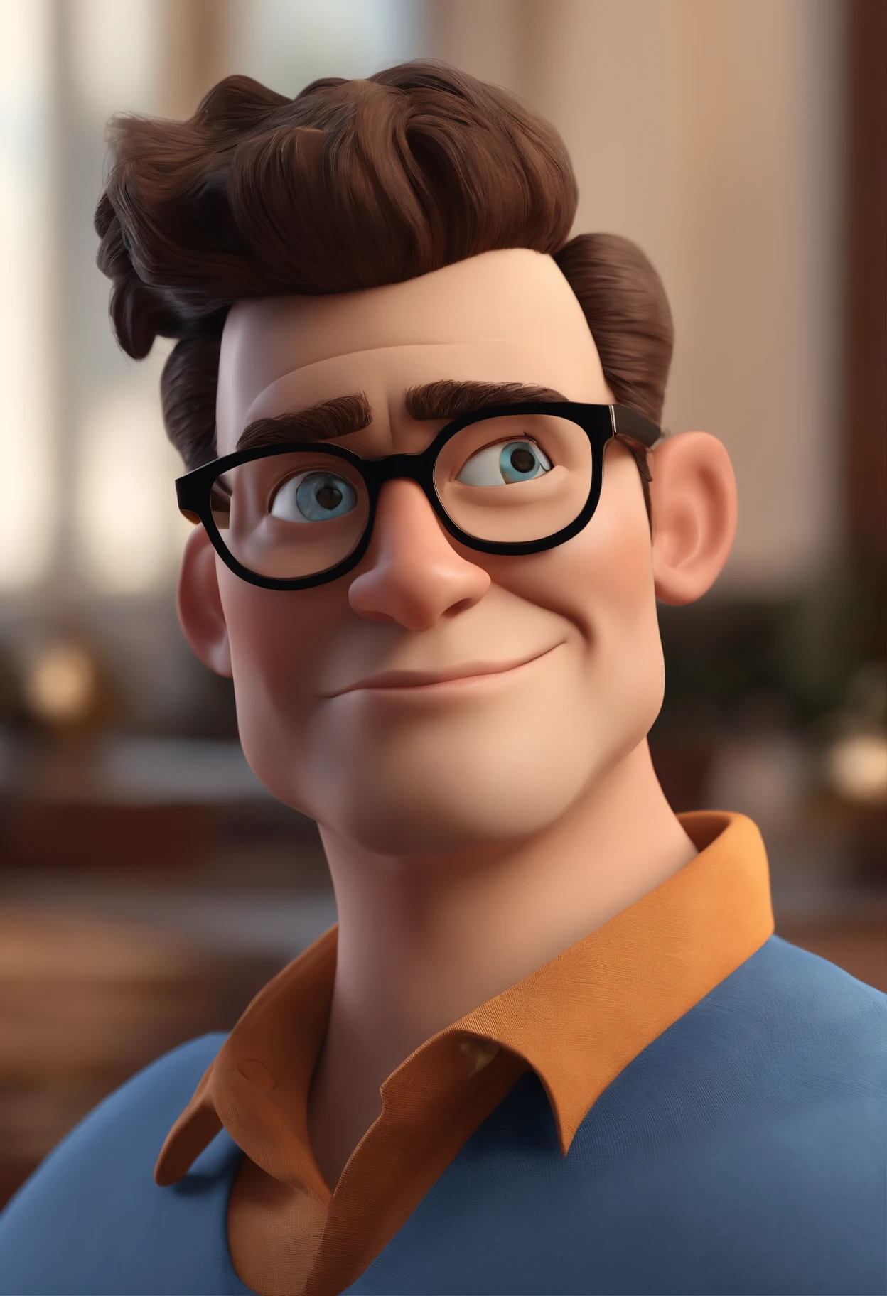 Cartoon character of a man with black glasses and a blue shirt, animation character, Caractere estilizado, animation style rendering, 3D estilizado, Arnold Maya render, 3 d render stylized, toon render keyshot, Personagem 3D, Personagem 3D, 3d rendering stylized, 3 d character render, personagem de desenho animado, Personagem de close up, Pose de personagem, (Estilo Pixar) (master part:1.2) (Bokeh) (best quality) (pele detalhada) (textura detalhada) (8k) (argila) (Cinematic lighting) (foco nítido