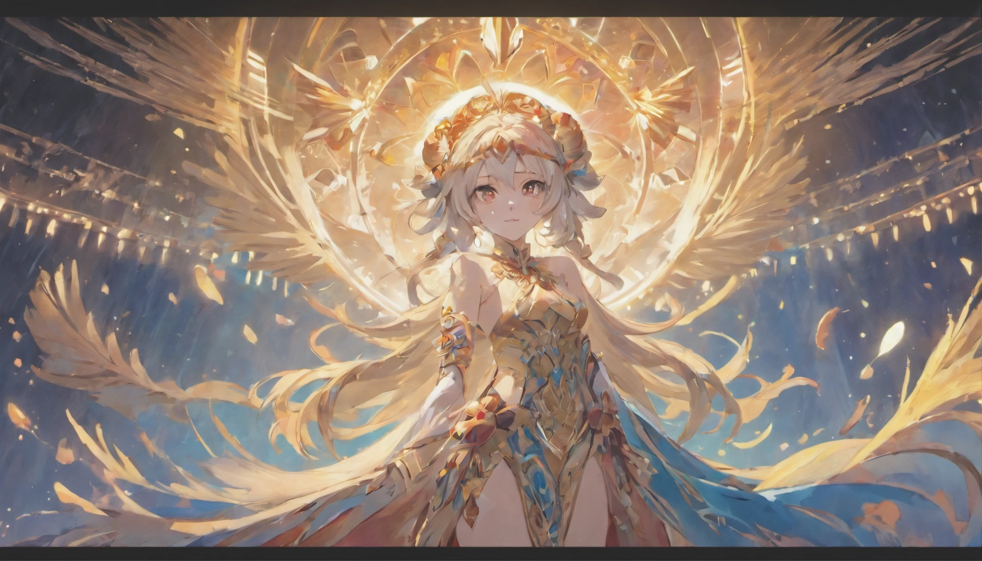 masterpiece, best quality, 8k quality, moon goddess with nine fox tails, beatiful, sexy, white hair, attractive bust, thick thighs, dark skin, moon tiara, eyes that shine like the moon, detailed quality, detailed background, monuments in background, glowing moon in background,