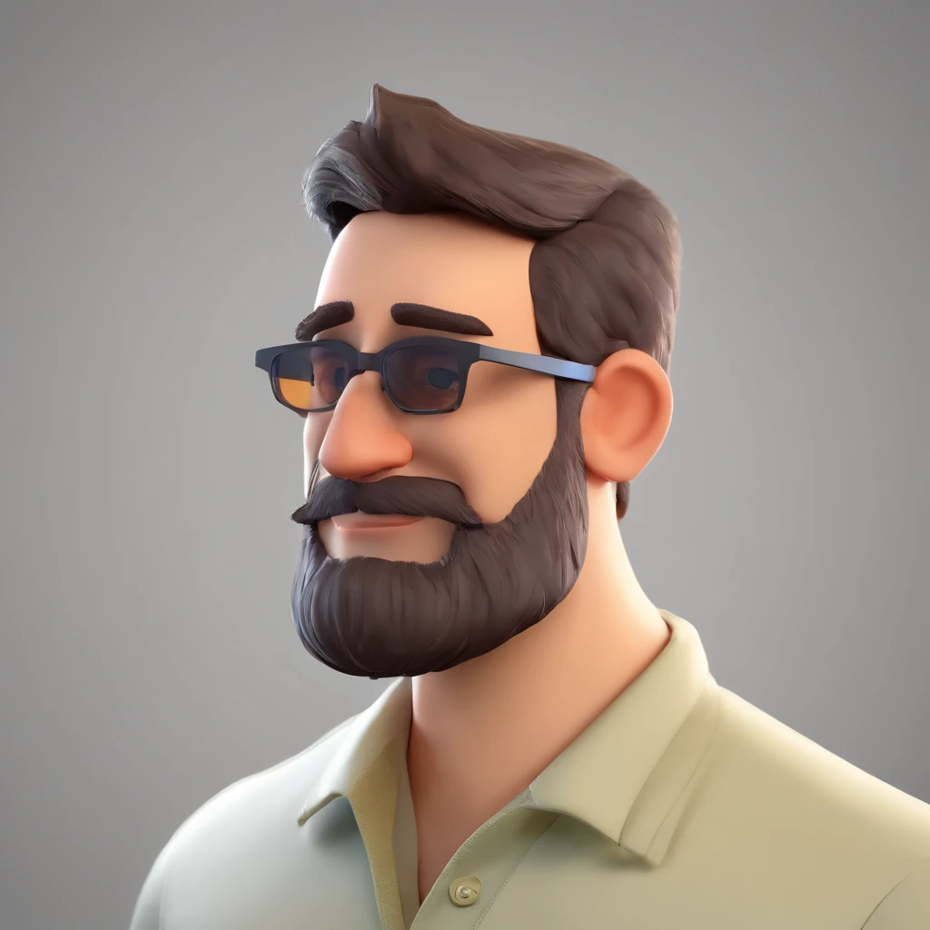 Criar um personagem no estilo Pixar. Trata-se de um homem de 28 anos, com barba, Branco, with short brown hair and unisexy sunglasses.