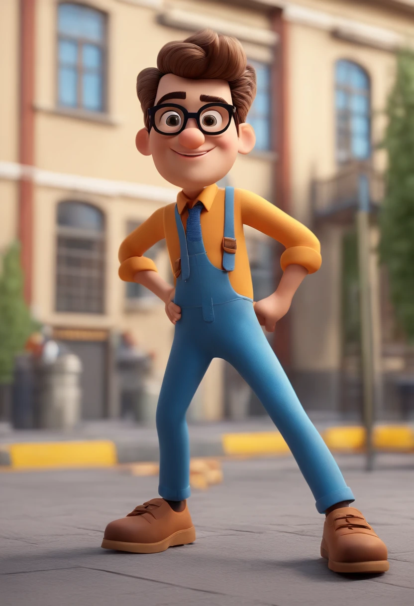 Cartoon character of a man wearing black glasses and a blue shirt, um personagem animado, Caractere estilizado, animation style rendering, 3D estilizado, Arnold Maya render, 3 d render stylized, toon render keyshot, Personagem 3D, Personagem 3D, 3d rendering stylized, 3 d character render, personagem de desenho animado, Personagem de close up, Pose de personagem, (Estilo Pixar) (master part:1.2) (Bokeh) (best quality) (pele detalhada) (textura detalhada) (8k) (argila) (Cinematic lighting) (foco nítido，Senta e vaza a parte superior do corpo