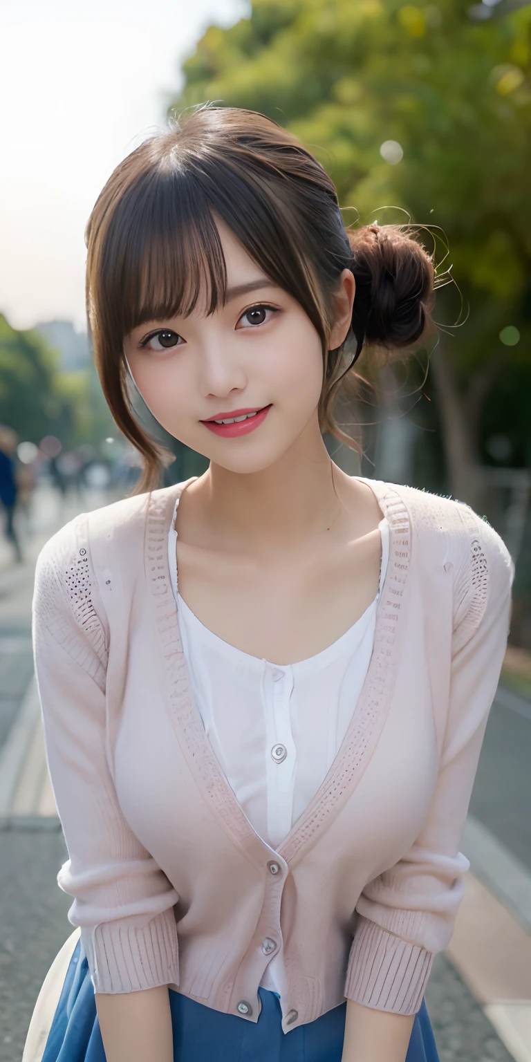 masutepiece, Best Quality,
Ultra-detailed, finely detail, hight resolution, in 8K,
((Photorealsitic:1.4, Raw photography, 超A high resolution,Top image quality: 1.4)),
Wallpaper,
((Perfect whole body configuration1.5)),
Beautiful detailed eyes, Natural Color Lip,
((a serene smile:1.5)),
((Random and cute hairstyles)),
((rather large breasts、The chest is open、No Underwear:1.2)),
((from the front side:1.5)),
((breastsout、under look eyes、breastsout、Mole on the arm:0.9)),
((Random blurry background)),((the setting sun)),((Colored leaves)),
((Random and cute facial expressions)),,
very detailed and professional lighting、
Perfect dynamic composition, Beautiful detailed eyes,((bending forward:1.5)), ((cardigan:1.6)),((micromini skirt:1,5)),((Smile,Harajuku)),((Sexy shot looking at camera))