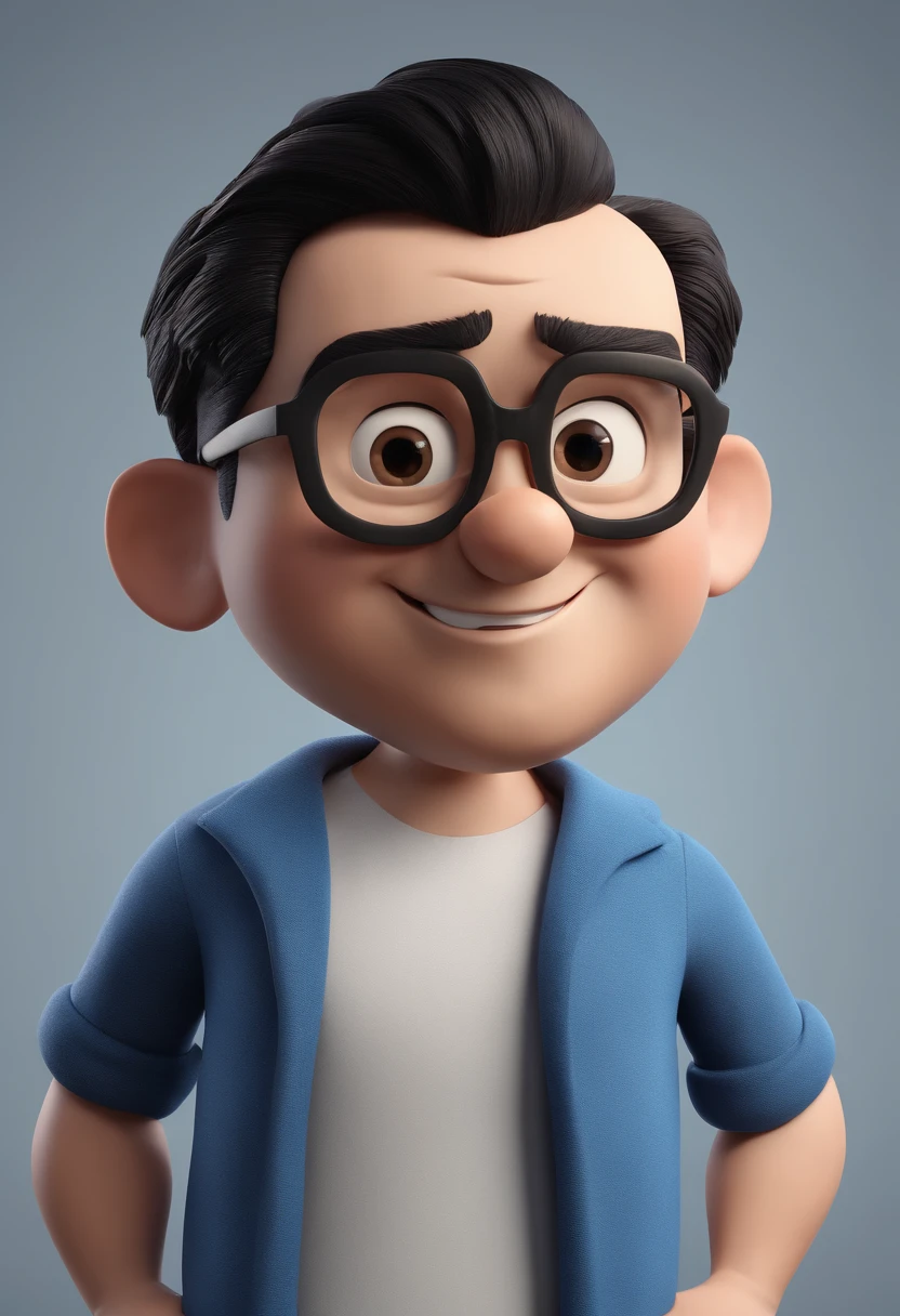 Cartoon character of a man with black glasses and a blue shirt, animation character, Caractere estilizado, animation style rendering, 3D estilizado, Arnold Maya render, 3 d render stylized, toon render keyshot, Personagem 3D, Personagem 3D, 3d rendering stylized, 3 d character render, personagem de desenho animado, Personagem de close up, Pose de personagem, (Estilo Pixar) (master part:1.2) (Bokeh) (best quality) (pele detalhada) (textura detalhada) (8k) (argila) (Cinematic lighting) (foco nítido