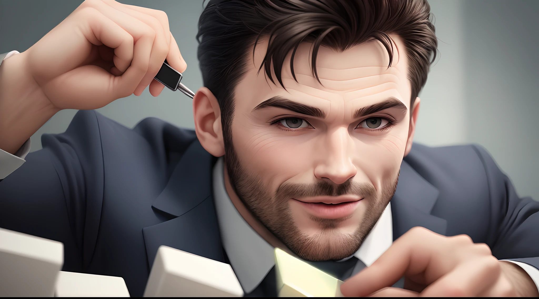 Picture of a grafic animated man picking a square