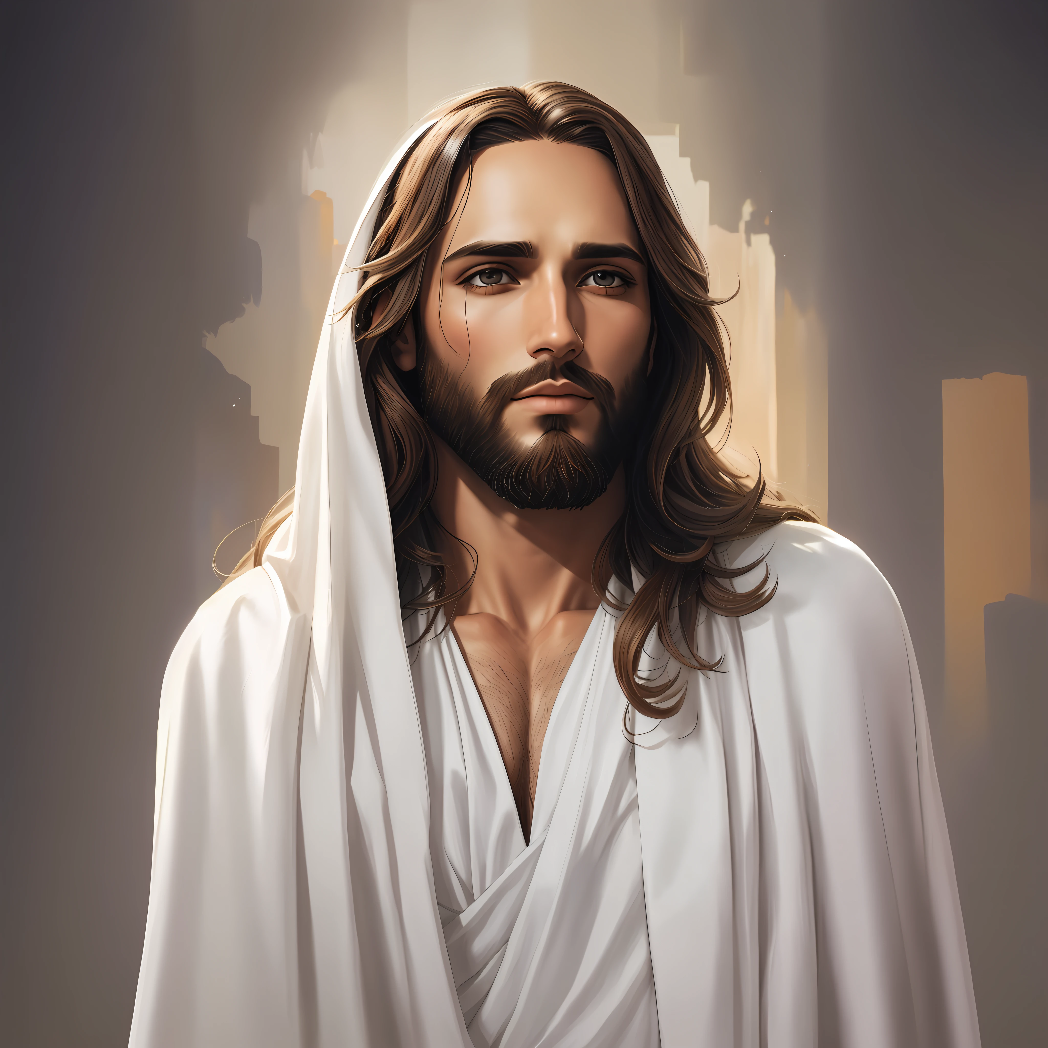 Jesus com cabelos longos e barba vestindo um manto branco, Retrato de Jesus Cristo, Jesus Cristo, jesus of nazareth, rosto de Jesus, Jesus Cristo em Mass Effect, Vestido como Jesus Cristo, O Senhor e Salvador, Jesus, Directed by: Roman Bezpalkiv, Greg Olsen, pintura digital realista, Jesus Gigachad, dor digital