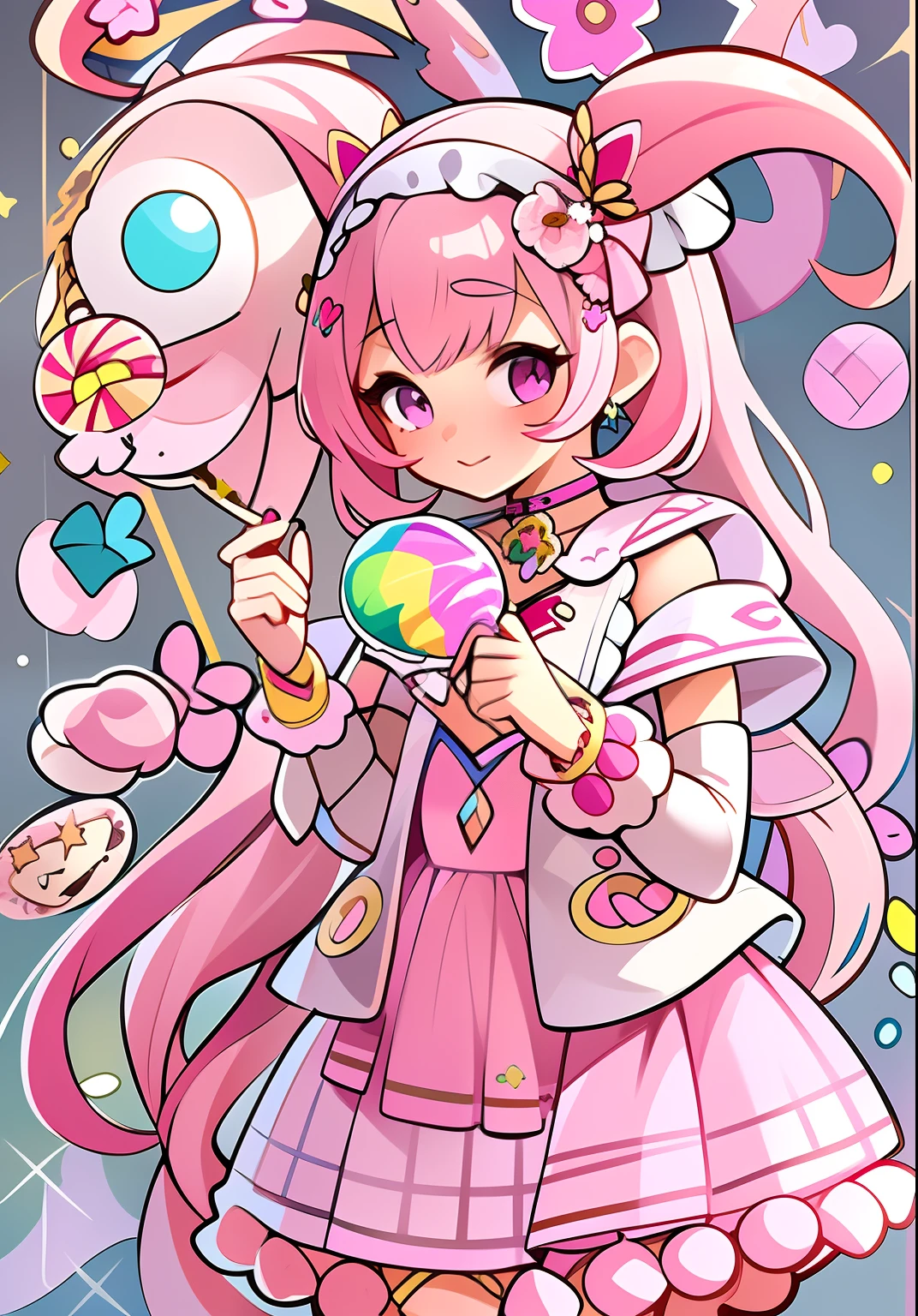 anime girl with pink hair and pink dress holding a lollipop, style of magical girl, portrait of magical girl, ****, magical girl, humanoid pink female squid girl, small curvy ****, candypunk character design, madoka kaname, small **** girl, decora inspired, decora inspired illustrations, kawaii decora rainbowcore, ****sh, candy girl