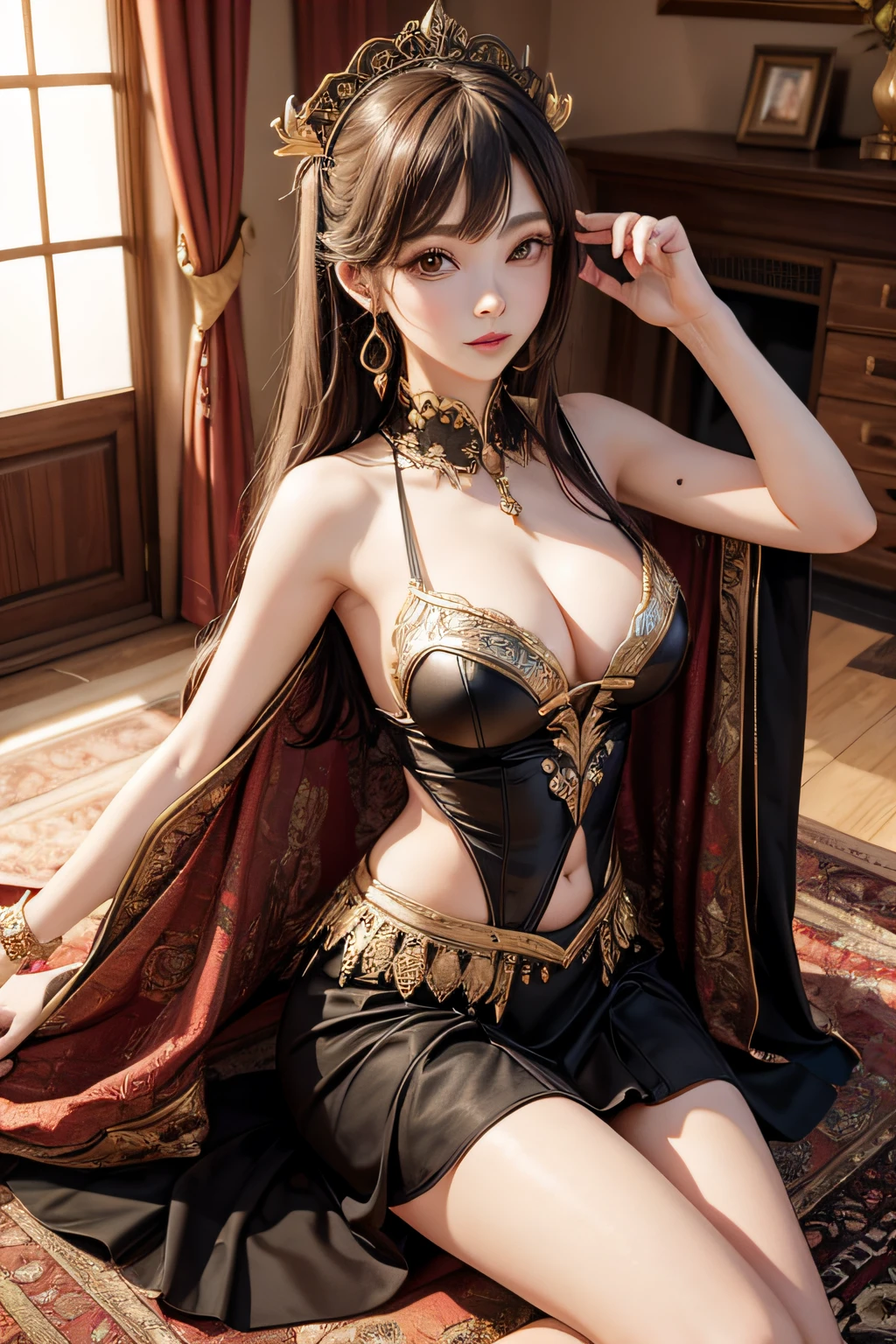 girl with sexy costume in the middle age living room, 3d illustration