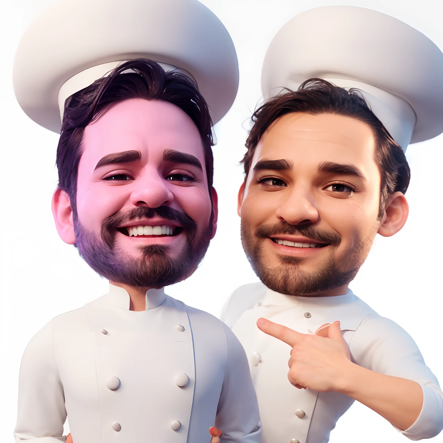 2 Homens 25 anos, com barba por fazer, com roupas cozinheiro, em uma pizzaria no fundo, super hiper detalhado, 8k uhd, 3D-rendering, estilo moderno Disney Pixar.