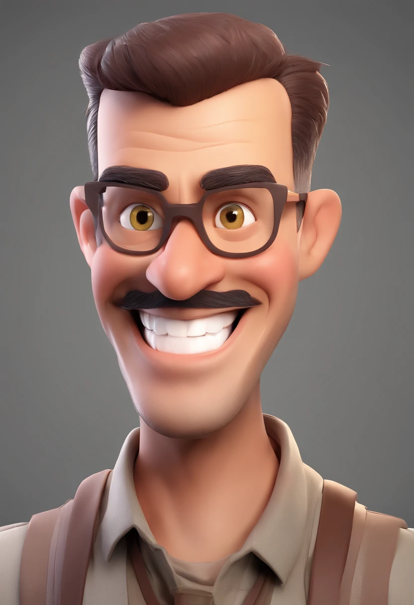 Smiling Man Illustration, sorriso insano, Homem de pele marrom com um sorriso gigante, happily smiling at the camera, sorriso atrevido, he's smiling, sorriso muito grande, Macho sorridente, foto de perfil headshot, rindo sorriso enorme, desenhando no estilo de Arte 3D, c4d, fundo de cor branco puro, estilo disney, estilo pixar render ilustracao Super Detalhe, 8k