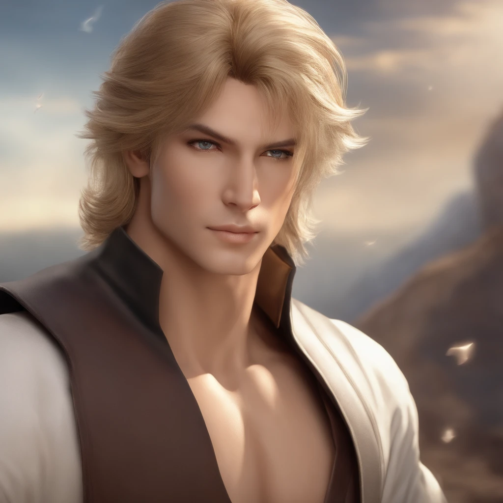 8K, Best Quality, Masterpiece, Ultra High Definition, (Realistic: 1.4), Original Image, (Realistic Skin Texture: 1.3), (Film Grain: 1.3), (Selfie Angle), 1 Guy Boy, 20-25 Years Old, Short Hair, Blonde Hair, Holding Sword, Beautiful Big Eyes and Face Detail, Masterpiece, Best Quality, Close Up, Toned Body, Perfect Muscles, Exposed Chest Muscles ra, Body 6, Hairless, Shirtless, (Black briefs), Summer, Sea water, Blue sky, White clouds, Sunlight