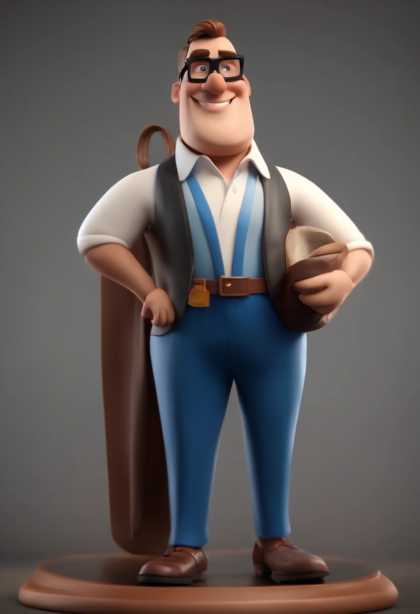 Cartoon character of a man wearing black glasses and a blue shirt, um personagem animado, Caractere estilizado, animation style rendering, 3D estilizado, Arnold Maya render, 3 d render stylized, toon render keyshot, Personagem 3D, Personagem 3D, 3d rendering stylized, 3 d character render, personagem de desenho animado, Personagem de close up, Pose de personagem, (Estilo Pixar) (master part:1.2) (Bokeh) (best quality) (pele detalhada) (textura detalhada) (8k) (argila) (Cinematic lighting) (foco nítido,Senta e vaza a parte superior do corpo