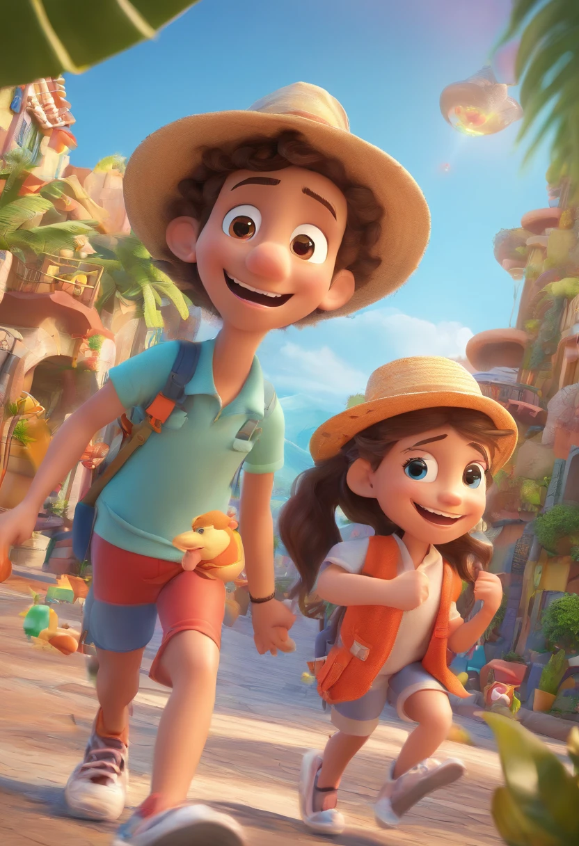 Cartoon of friends having fun on vacation together, 3D Animation Movie Poster, Poster de filme animado, pixar 3 d animation style, pixar renderman rendering, maia 8 mil, animated film, Disney Pixar Estilo 3D, amigos felizes saem juntos, ao ar livre, vacation, Disney Pixar Animation Poster