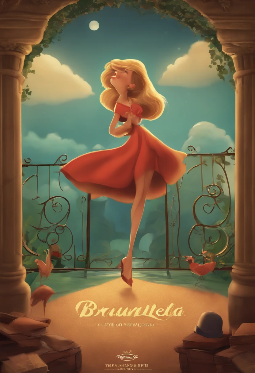 Create a poster in the style of Disney PIXAR movies and examine the title: BRUNELLA.
The setting should be a beautiful psychological office , com cores claras e amplo. The main image should be of a beautiful psychologist. De pele clara, cabelos lisos escuros curtos, sorriso no rosto, wearing pants, camisa e jaleco. The man must occupy up to 30% da imagem, at the top must have the title in PIXAR DISNEY the amazing psychologist handwriting and style.