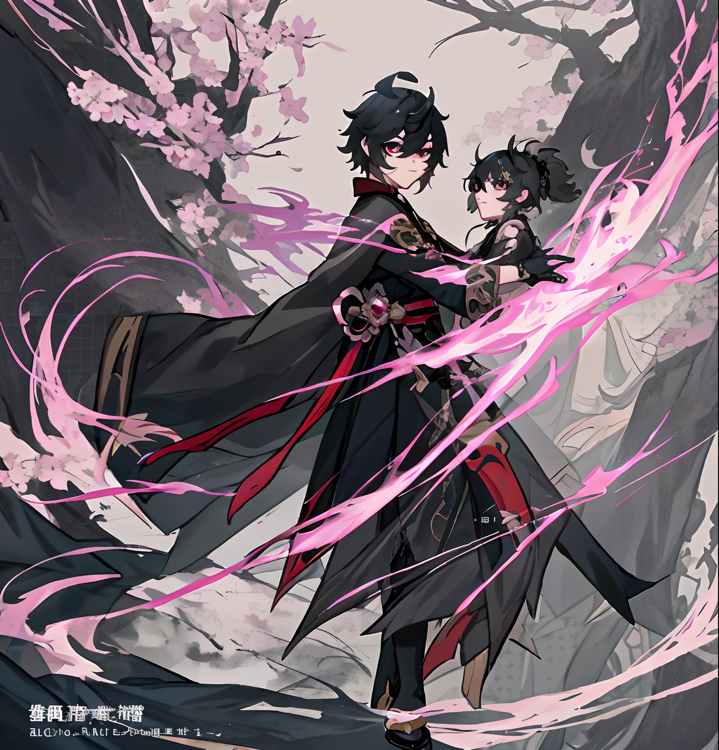 Anime character with sword and black robe, Genshin Impact, The nature of the adoptee, demon noble character design, genshin impact character, [ Character design ], Full body to take, genshin, zhongli from genshin impact, full body character design, delicate androgynous prince, beautiful androgynous prince, trending on artstation pixiv