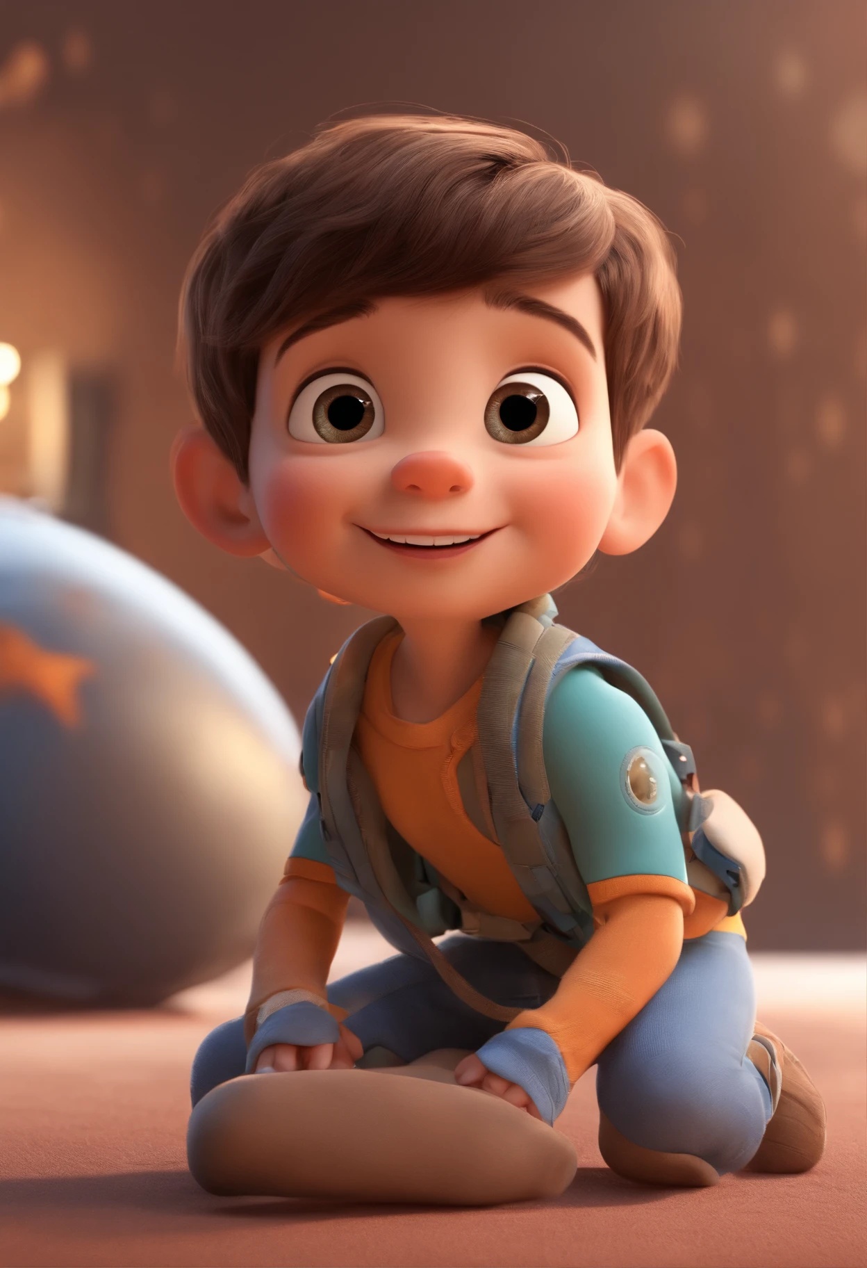 a happy cute ??? standing short hair, vestindo uma fantasia espacial, , fundo branco, barnet, toon, estilo pixar, 3d, desenhos animados, rosto detalhado, asymmetrical 16k