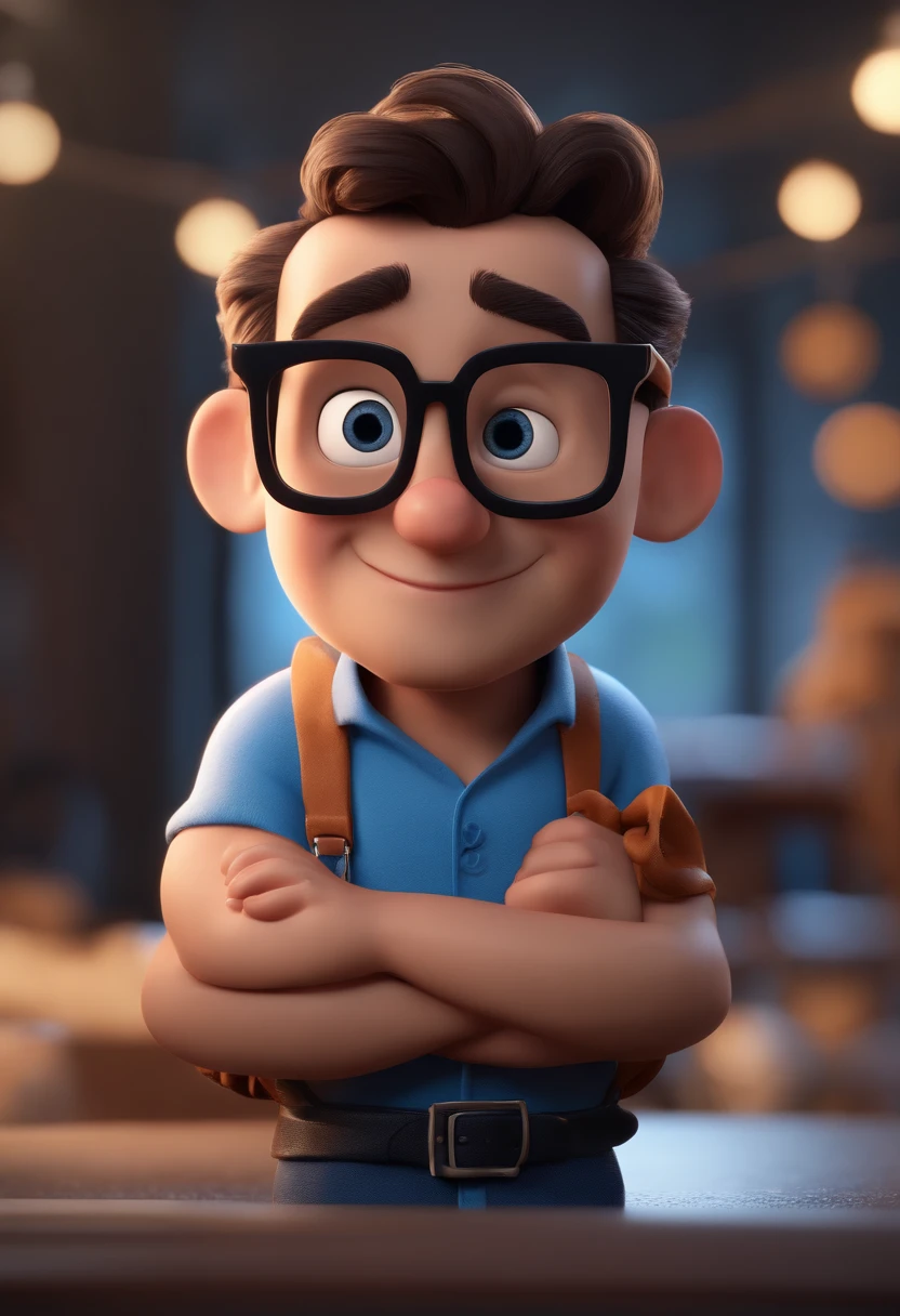Cartoon character of a man with black glasses and a blue shirt, animation character, Caractere estilizado, animation style rendering, 3D estilizado, Arnold Maya render, 3 d render stylized, toon render keyshot, Personagem 3D, Personagem 3D, 3d rendering stylized, 3 d character render, personagem de desenho animado, Personagem de close up, Pose de personagem, (Estilo Pixar) (master part:1.2) (Bokeh) (best quality) (pele detalhada) (textura detalhada) (8k) (argila) (Cinematic lighting) (foco nítido