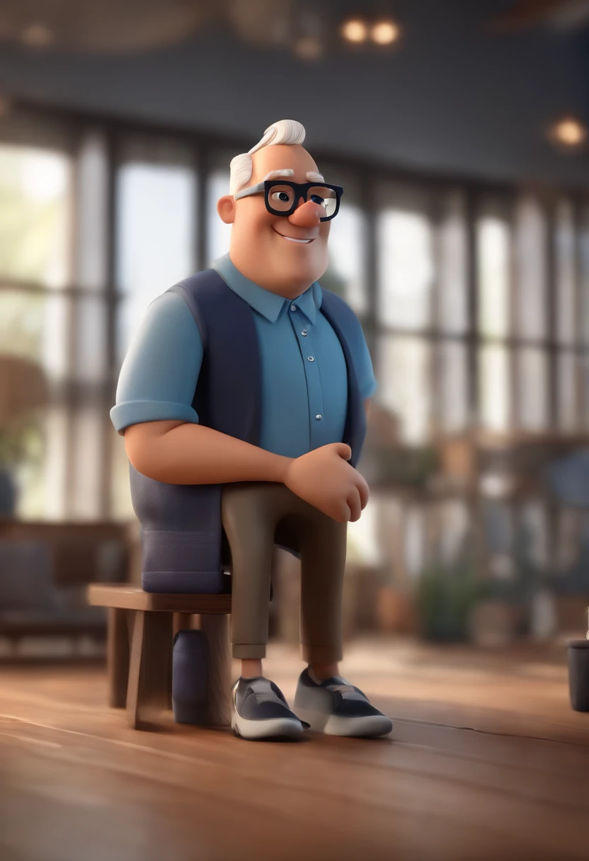 Cartoon character of a man wearing black glasses and a blue shirt, um personagem animado, Caractere estilizado, animation style rendering, 3D estilizado, Arnold Maya render, 3 d render stylized, toon render keyshot, Personagem 3D, Personagem 3D, 3d rendering stylized, 3 d character render, personagem de desenho animado, Personagem de close up, Pose de personagem, (Estilo Pixar) (master part:1.2) (Bokeh) (best quality) (pele detalhada) (textura detalhada) (8k) (argila) (Cinematic lighting) (foco nítido,Senta e vaza a parte superior do corpo