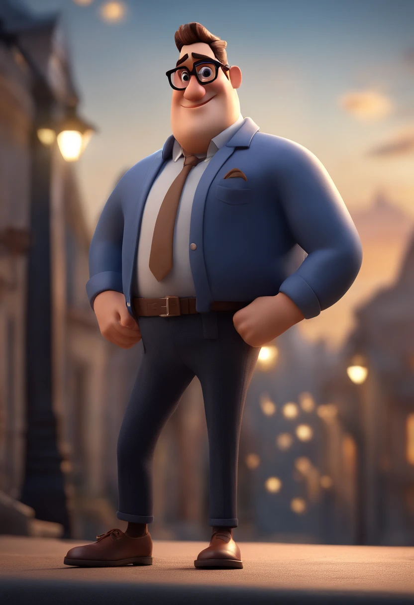 Cartoon character of a man with black glasses and a blue shirt, animation character, Caractere estilizado, animation style rendering, 3D estilizado, Arnold Maya render, 3 d render stylized, toon render keyshot, Personagem 3D, Personagem 3D, 3d rendering stylized, 3 d character render, personagem de desenho animado, Personagem de close up, Pose de personagem, (Estilo Pixar) (master part:1.2) (Bokeh) (best quality) (pele detalhada) (textura detalhada) (8k) (argila) (Cinematic lighting) (foco nítido