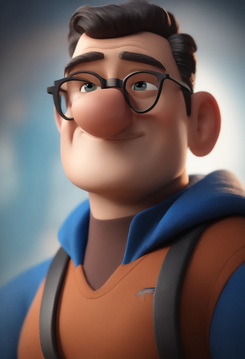 Cartoon character of a man with black glasses and a blue shirt, animation character, Caractere estilizado, animation style rendering, 3D estilizado, Arnold Maya render, 3 d render stylized, toon render keyshot, Personagem 3D, Personagem 3D, 3d rendering stylized, 3 d character render, personagem de desenho animado, Personagem de close up, Pose de personagem,  (Estilo Pixar) (master part:1.2) (Bokeh) (best quality) (pele detalhada) (textura detalhada) (8k) (argila) (Cinematic lighting) (foco nítido