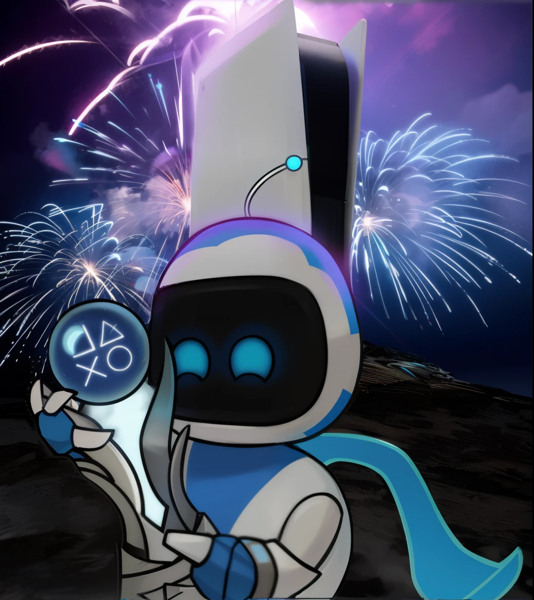 Cartoon robot holding a light up a blue and white object, robot wizard, Inspirado em Super Bomberman, Estilo cavaleiro oco, 🚀🚀🚀, Shovel Knight como Daft Punk, O Cavaleiro do Cavaleiro Oco, lunar themed attire, foto de perfil 1024px, robot overlord in the year 3499, em estilo de cytus e deemo, O Piro
