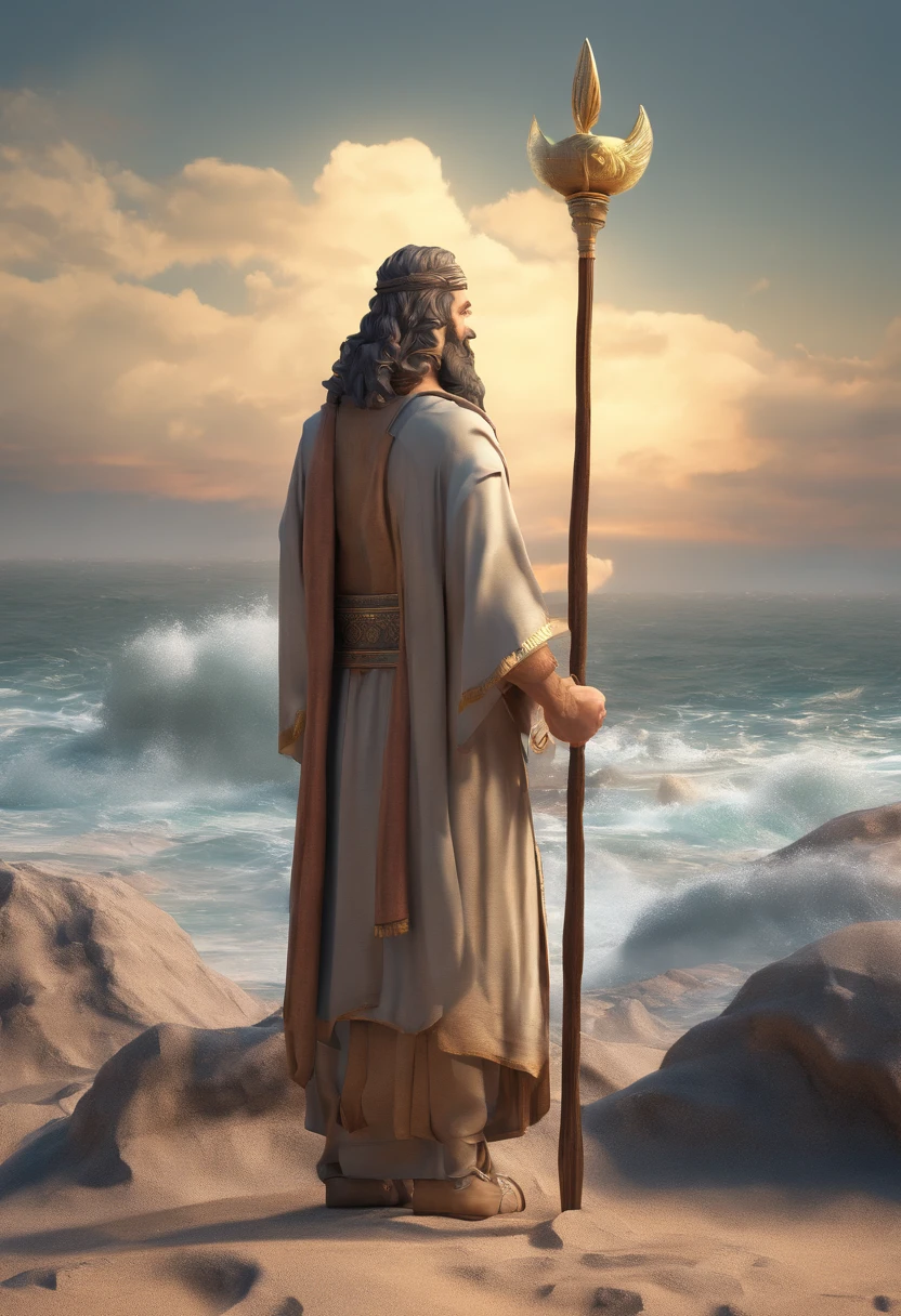 Moses with Staff in front of the sea