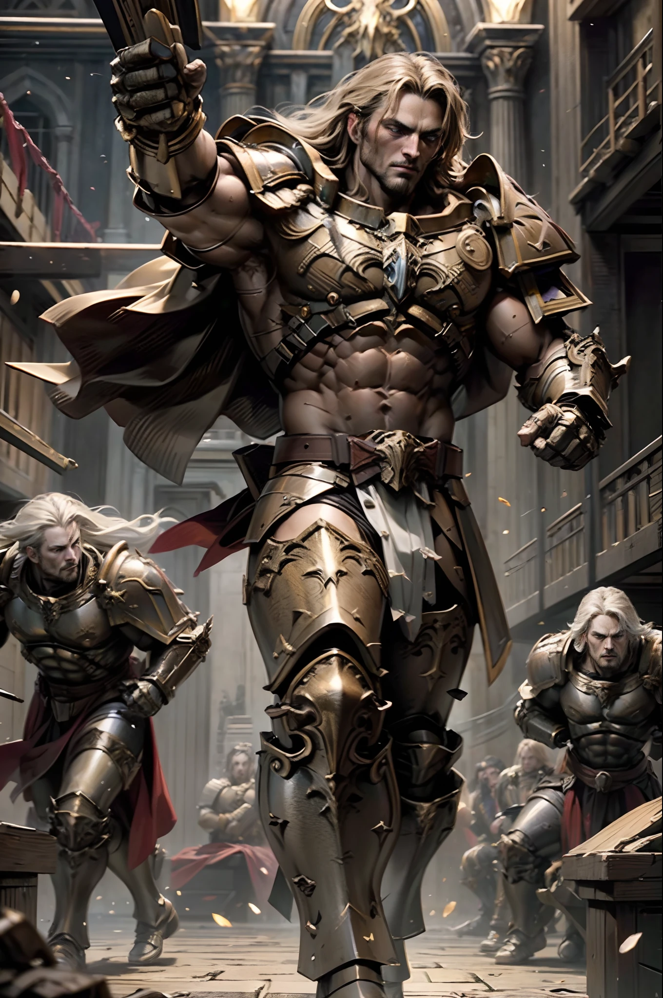 Castlevania lord of the shadows hyper realistic super detailed portrait Spartan greek warrior muscular with spartan Armor  menant des troupes armée de démons spartiates au combat détails pointus