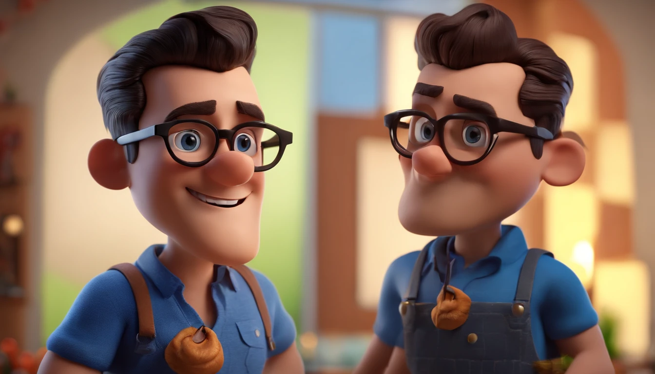 Cartoon character of a man with black glasses and a blue shirt, animation character, Caractere estilizado, animation style rendering, 3D estilizado, Arnold Maya render, 3 d render stylized, toon render keyshot, Personagem 3D, Personagem 3D, 3d rendering stylized, 3 d character render, personagem de desenho animado, Personagem de close up, Pose de personagem, (Estilo Pixar) (master part:1.2) (Bokeh) (best quality) (pele detalhada) (textura detalhada) (8k) (argila) (Cinematic lighting) (foco nítido